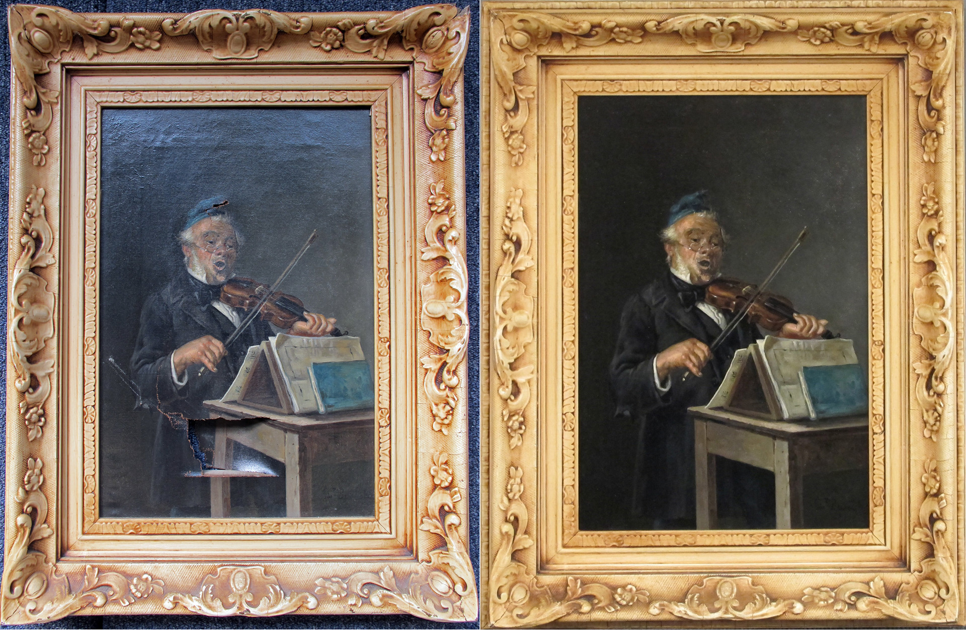 fine art torn painting professionally repaired