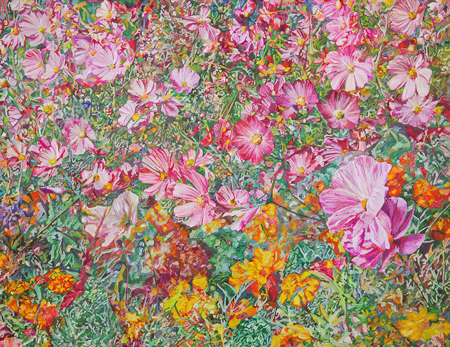 Lots of cosmos flowers Acrylic on canvas h 1121×w 1456 mm