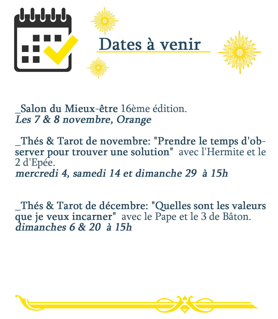 Nicolas Dumas XIII tarologue & artiste vous présente son agenda autour du Tarot de Marseille