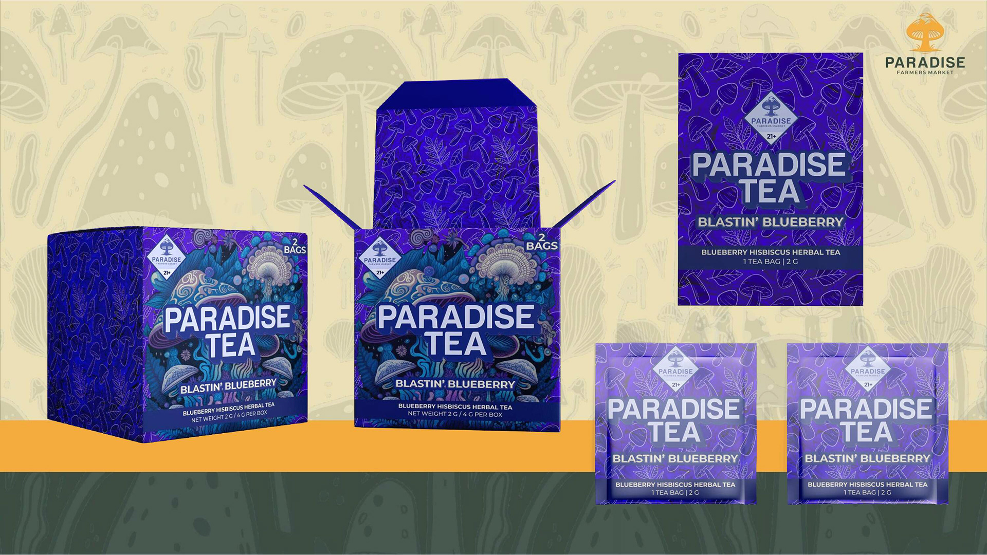 "BLASTIN' BLUEBERRY" PARADISE TEA BOX/BAG DESIGNS