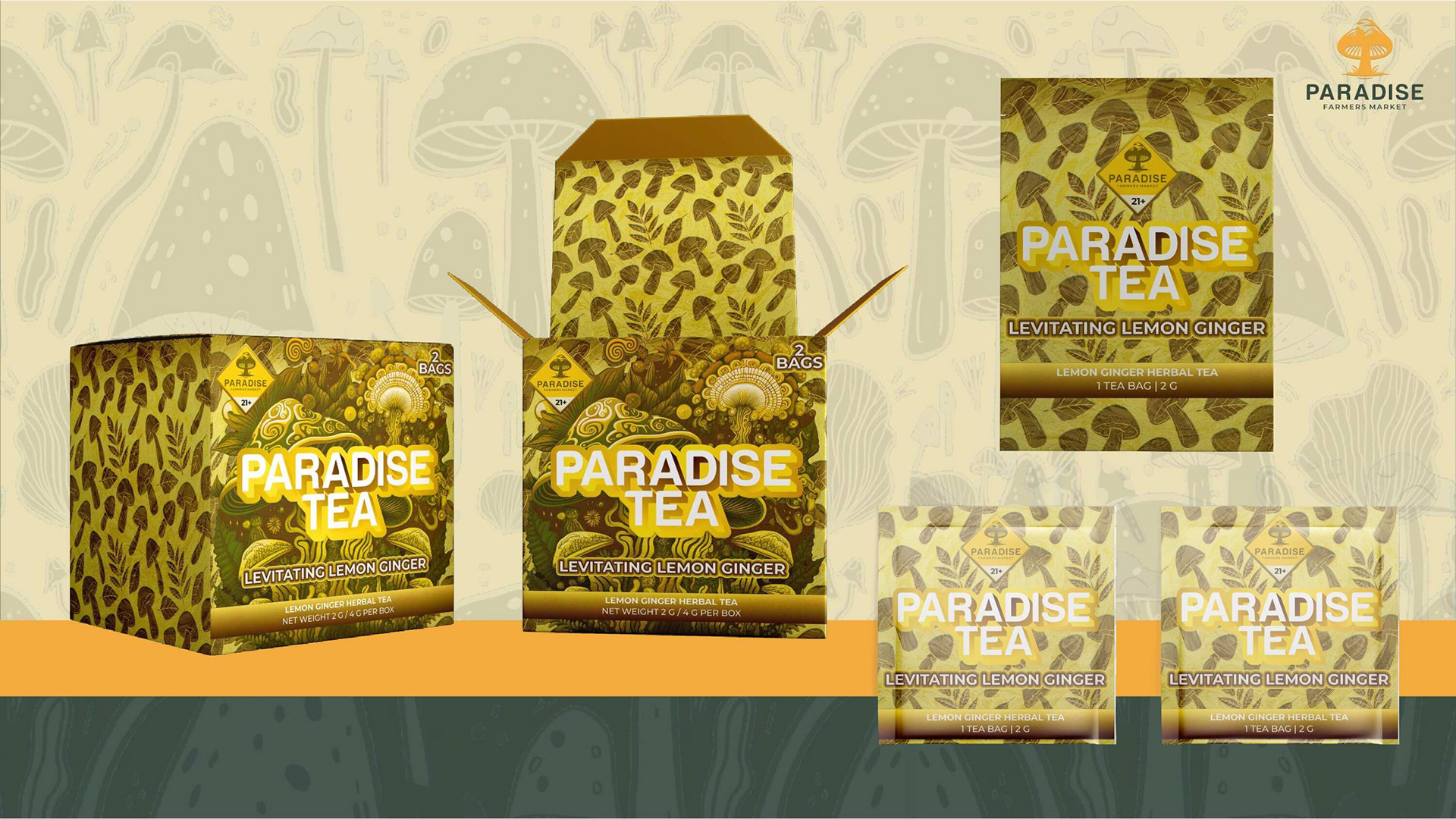 "LEVITATING LEMON GINGER" PARADISE TEA BOX/BAG DESIGNS