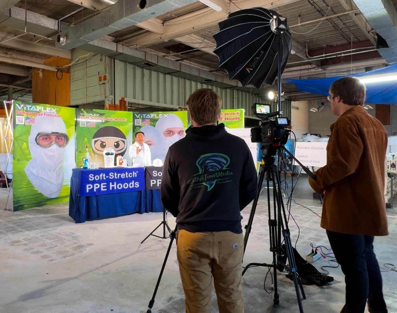 Filming instructional video for Vitaflex inside a historic manufacturing facility in Burlington North Carolina