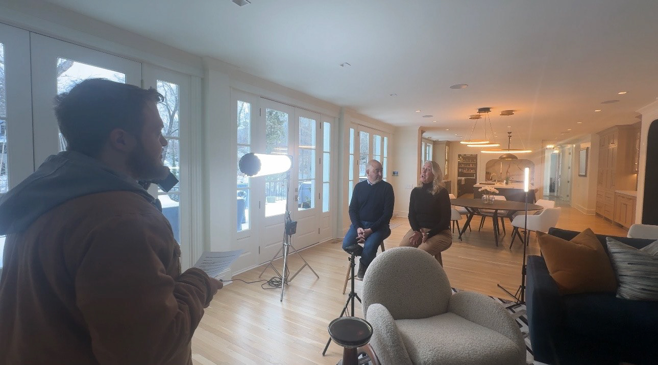 Interview setup in a renovated home in High Point North Carolina for a Wolfe Homes project