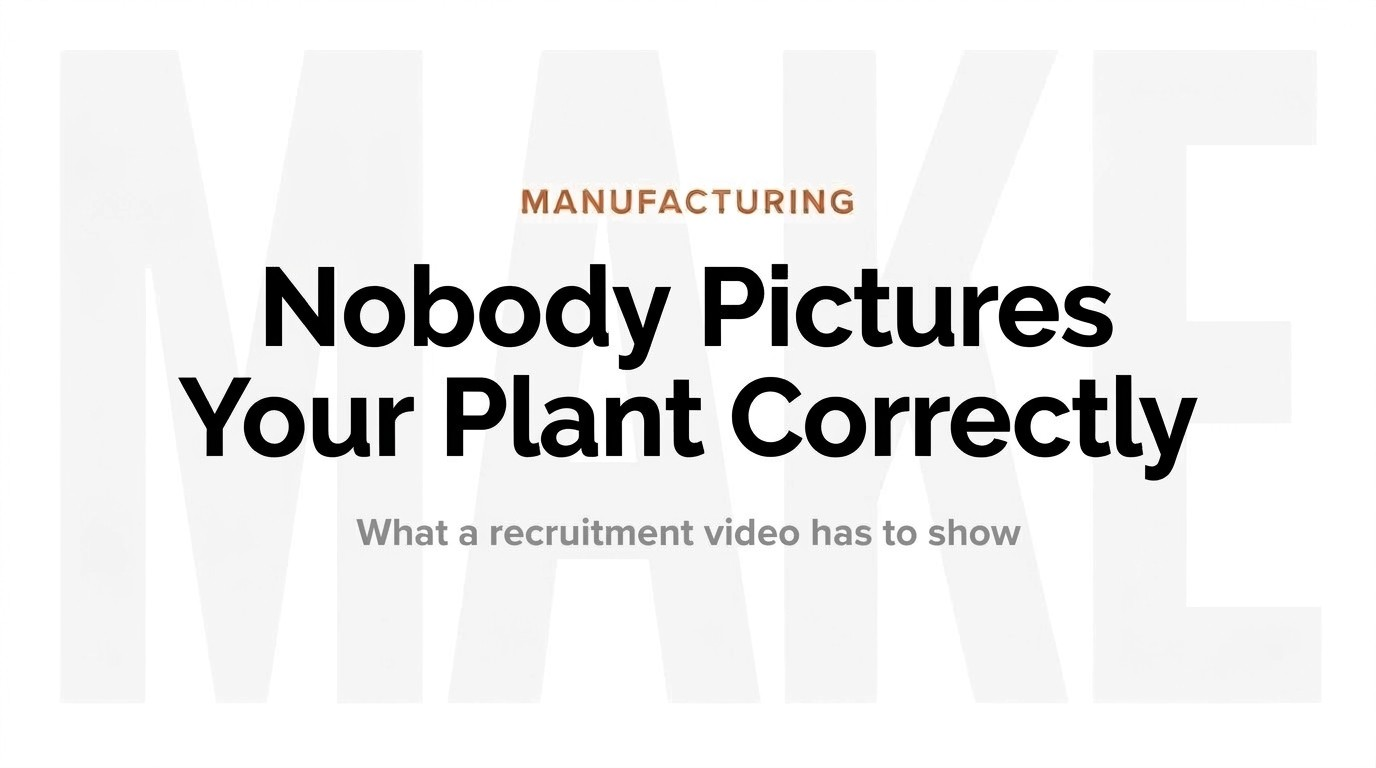 Graphic reading Nobody pictures your plant correctly, on manufacturing recruitment video
