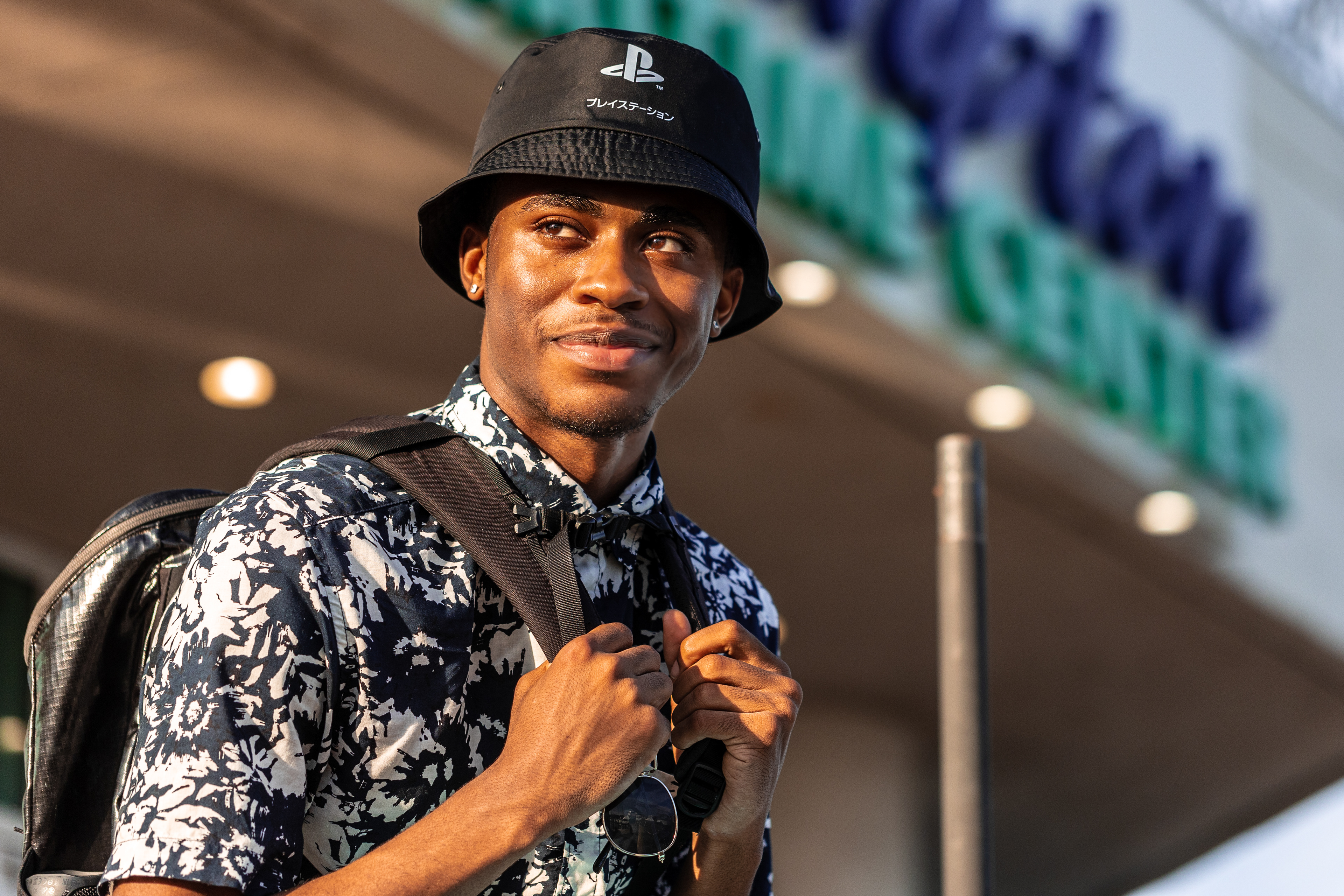Jelani Campbell poses with his backpack in front of Hampton Maritime Center in Hampton V.A. on August 21, 2021. 