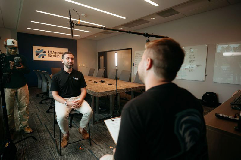 Interview setup in a boardroom for a KPI Solutions manufacturing video