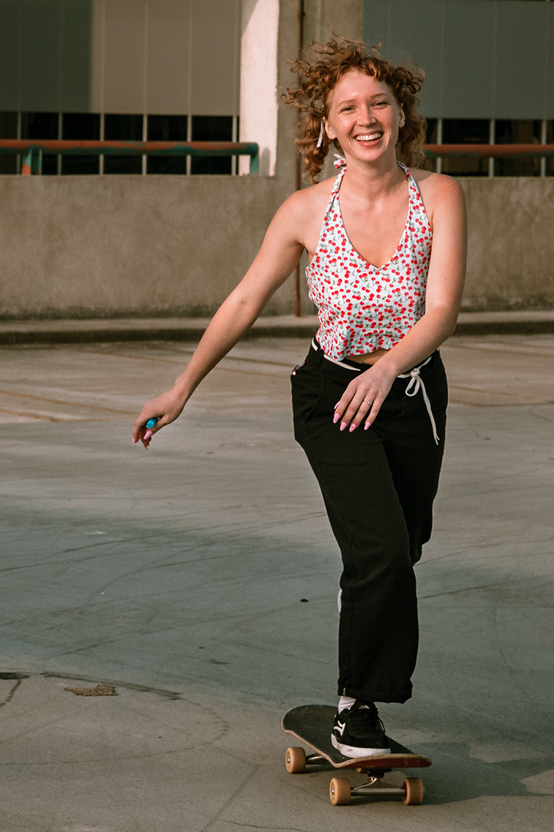 Marika lily (posed) skates around the top of Bellemeade Parking deck in Downtown Greensboro, N.C. on September 15, 2020
