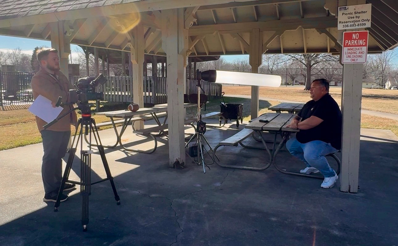 Filming a football recruitment documentary at Washington Terrace Park in High Point North Carolina