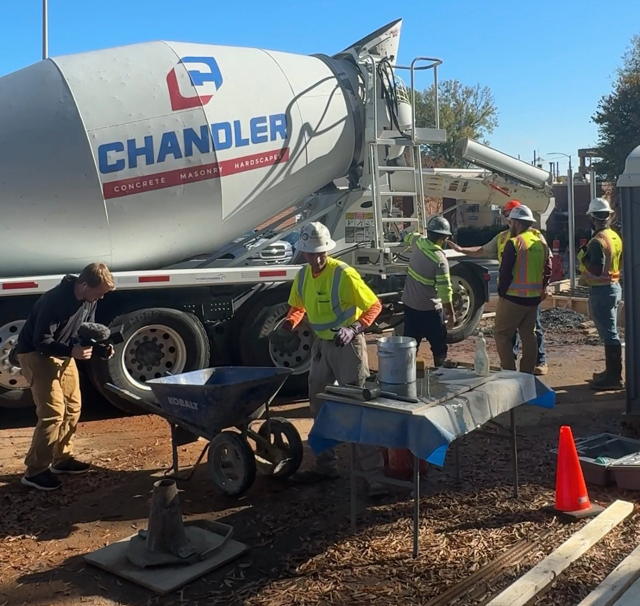 Filming a concrete pour for Tony Williard Construction at a Cone Health hospital site in Winston Salem