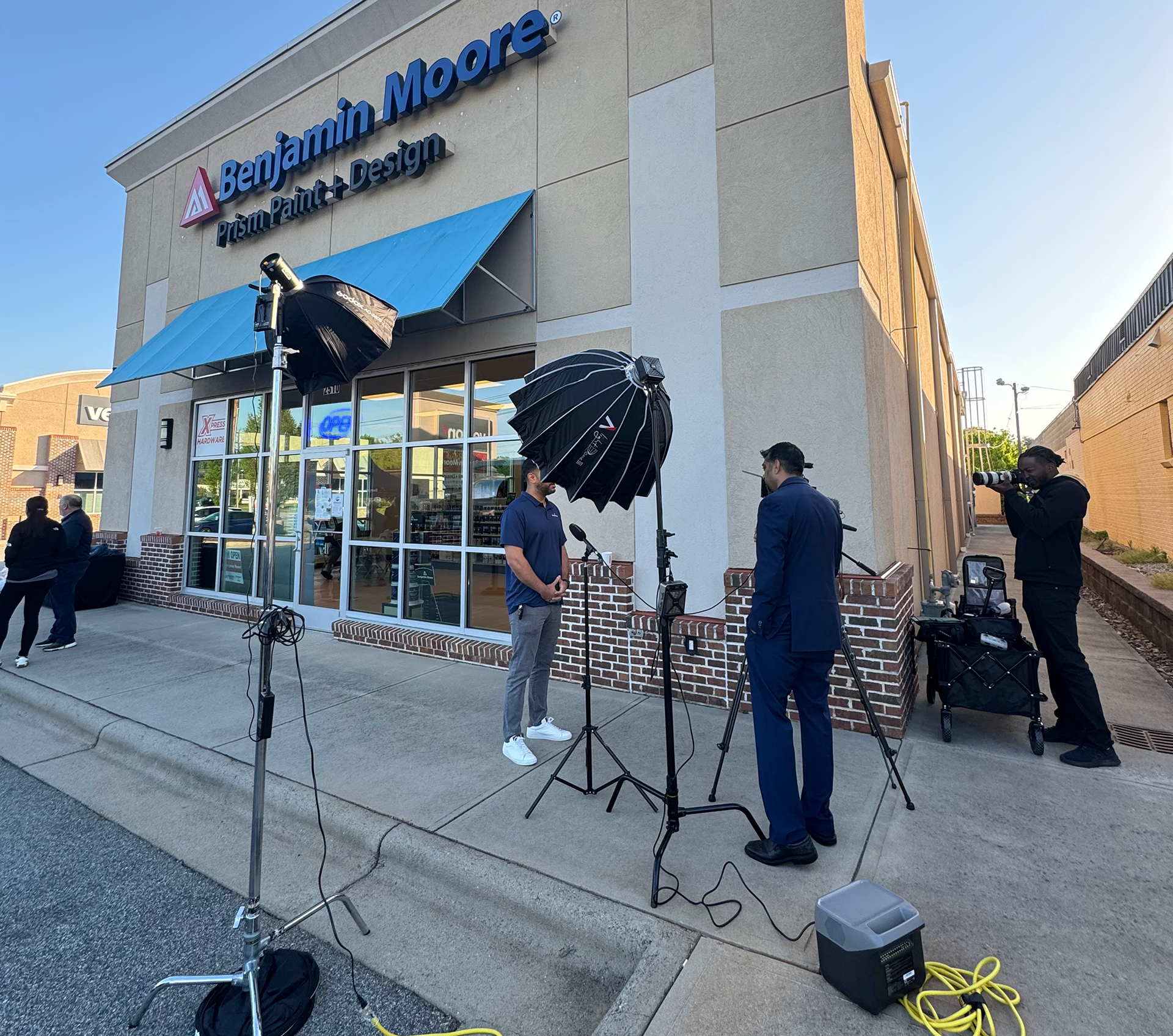 Interview setup with employees at a Benjamin Moore celebration event