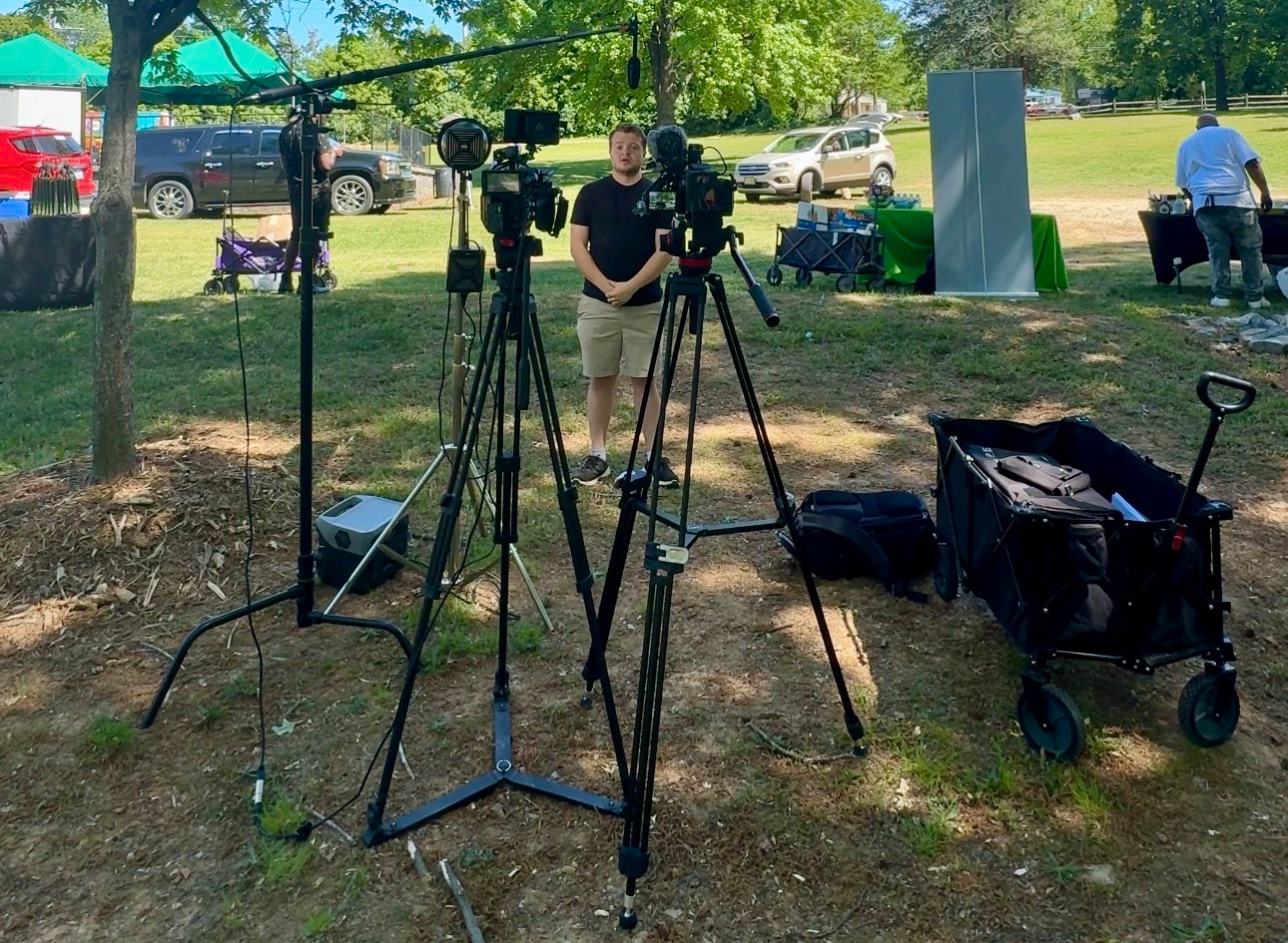Video production setup at the Train Tracks Festival in High Point North Carolina