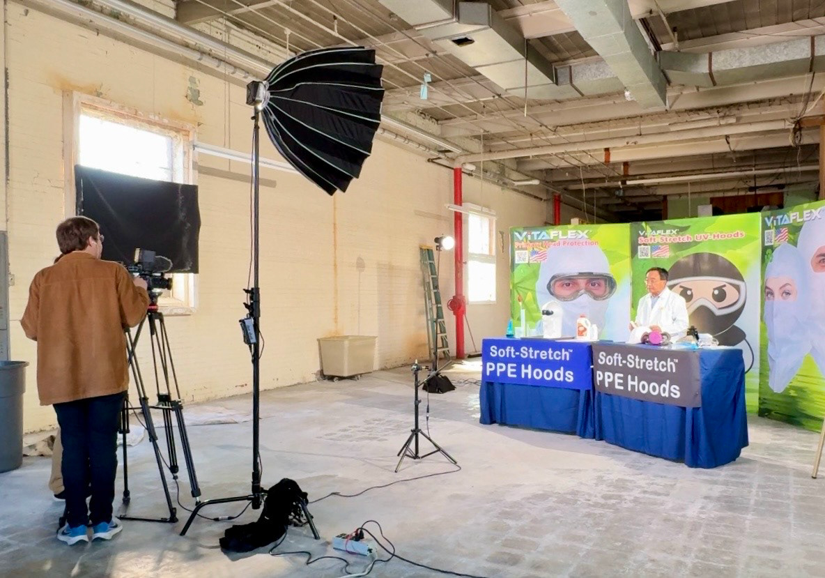Lit setup for a safety training video shoot at a manufacturing facility in North Carolina
