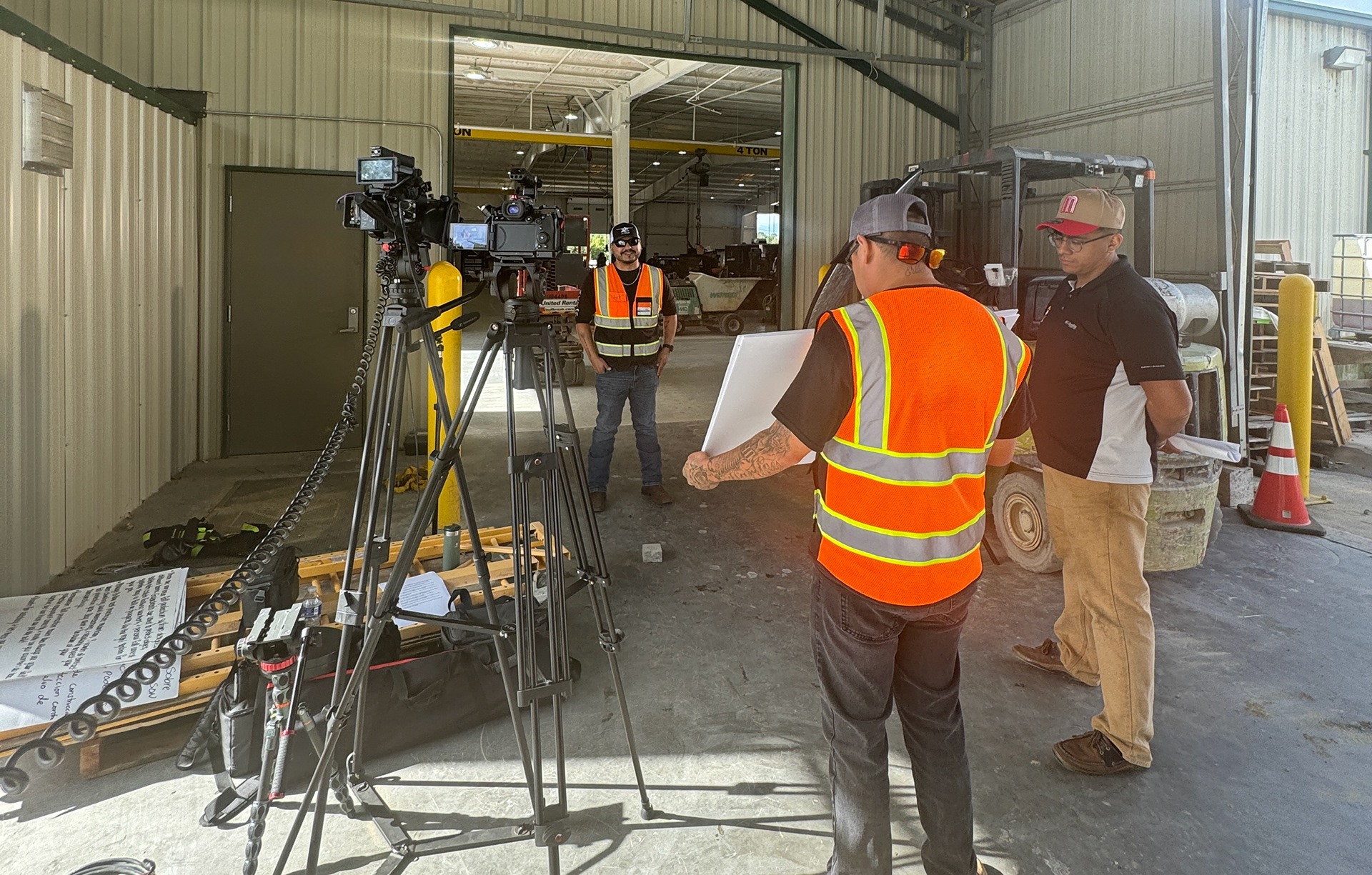 Full video production setup filming a training video for a commercial contractor