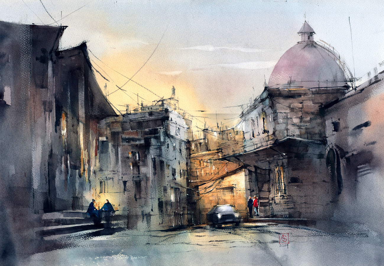 Evening talks, 56x38 cm, available