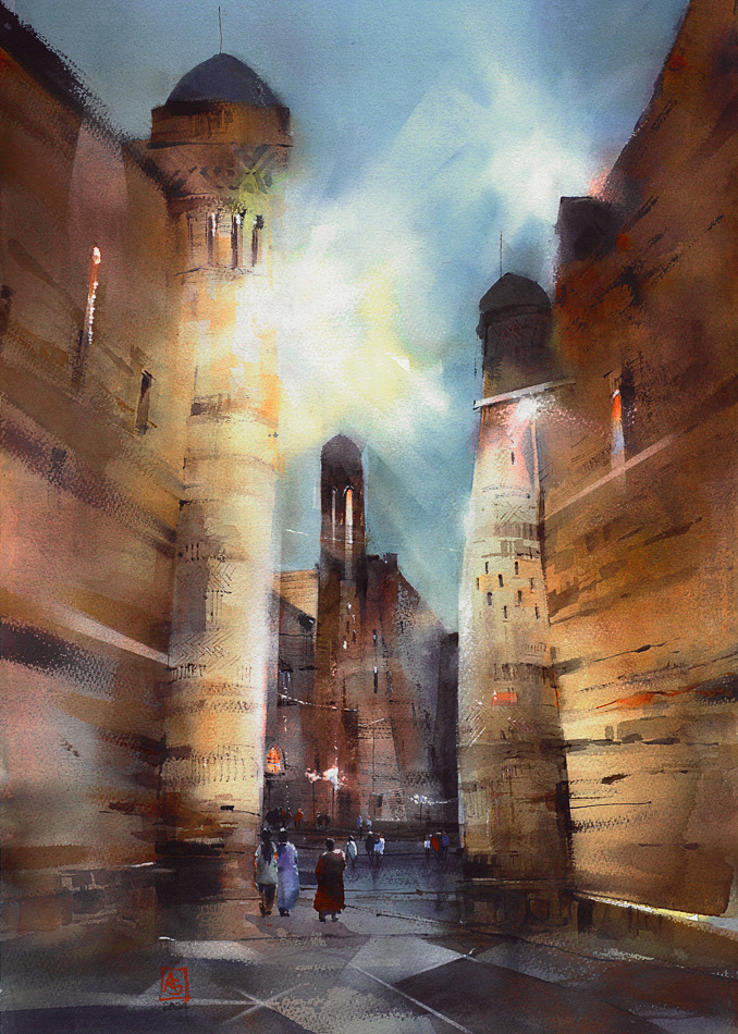 Town at the edge of desert, 38x56 cm, available