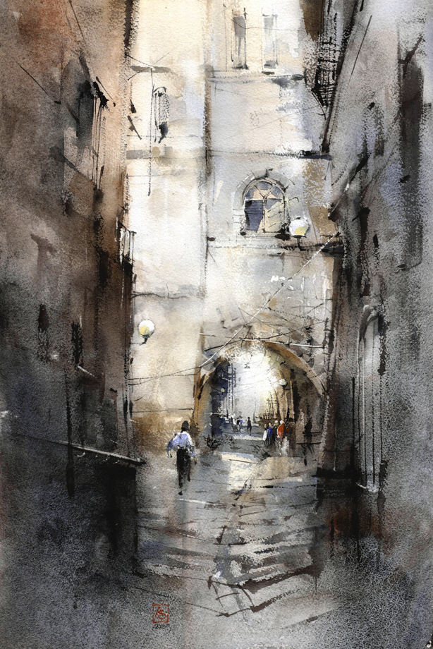 Wet Stone City, 38x56 cm, available