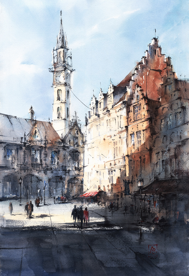 Sunday Morning At Ghent, 38x56 cm, sold