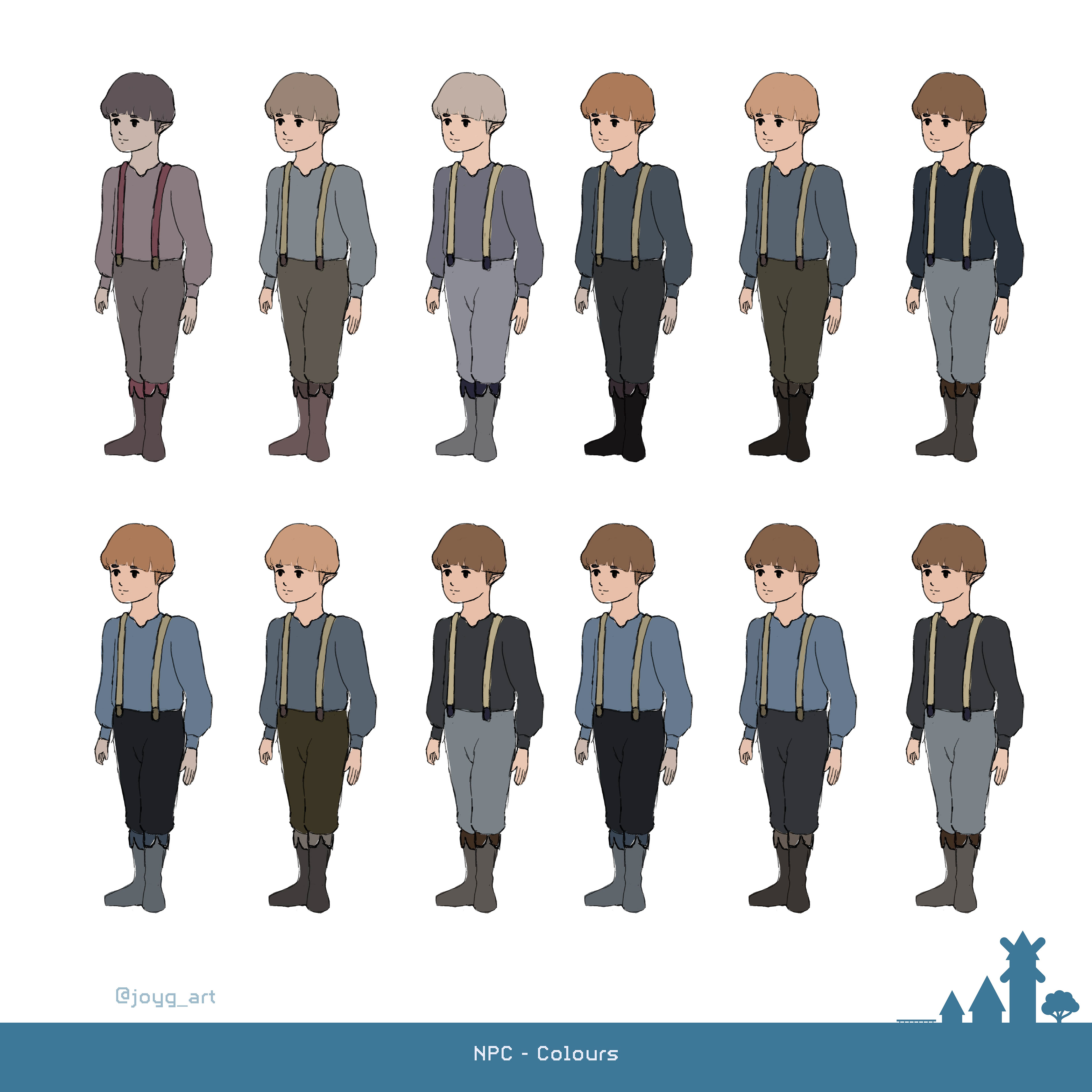 His colours were choosen in relation to the Heroine. They should both have similiar colours but the colours of the NPC should look more greyish to support his invisibility.