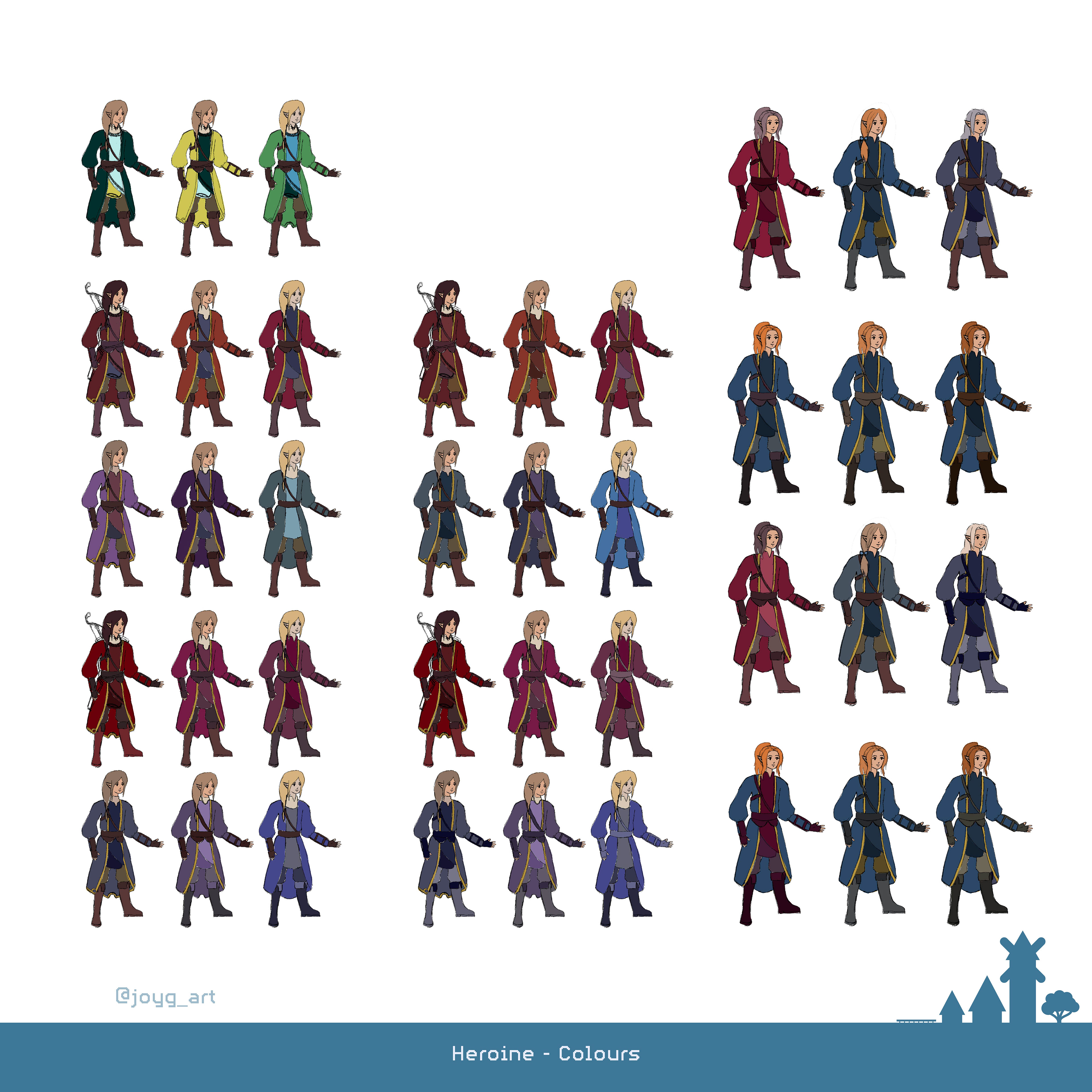 I tried to use noble colours to empathize a special and important appereance. Moreover they should work with the more overlooked NPC.