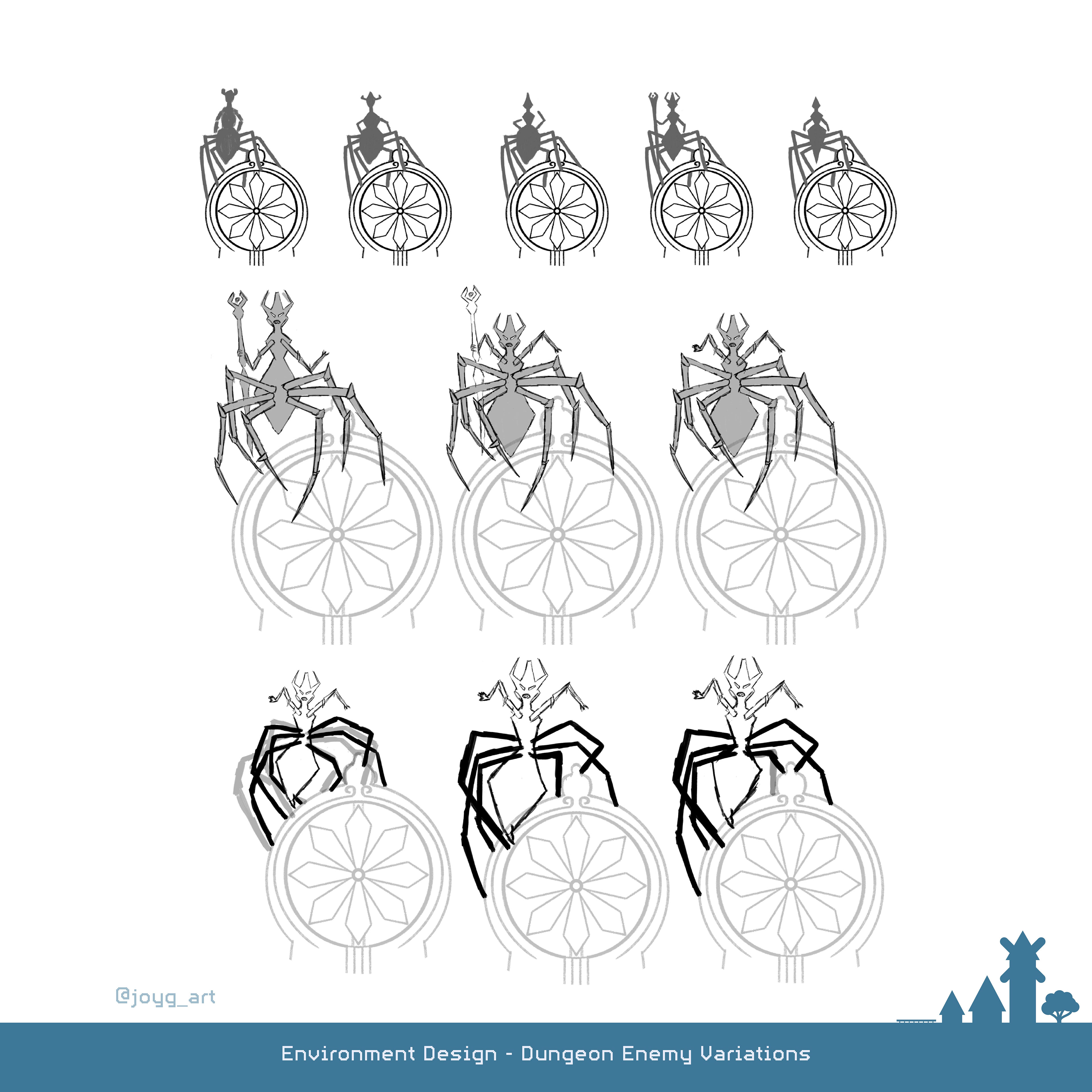 Moreover the enemy is a big spider which sits on top of the dungeon and looks threatening to the village.