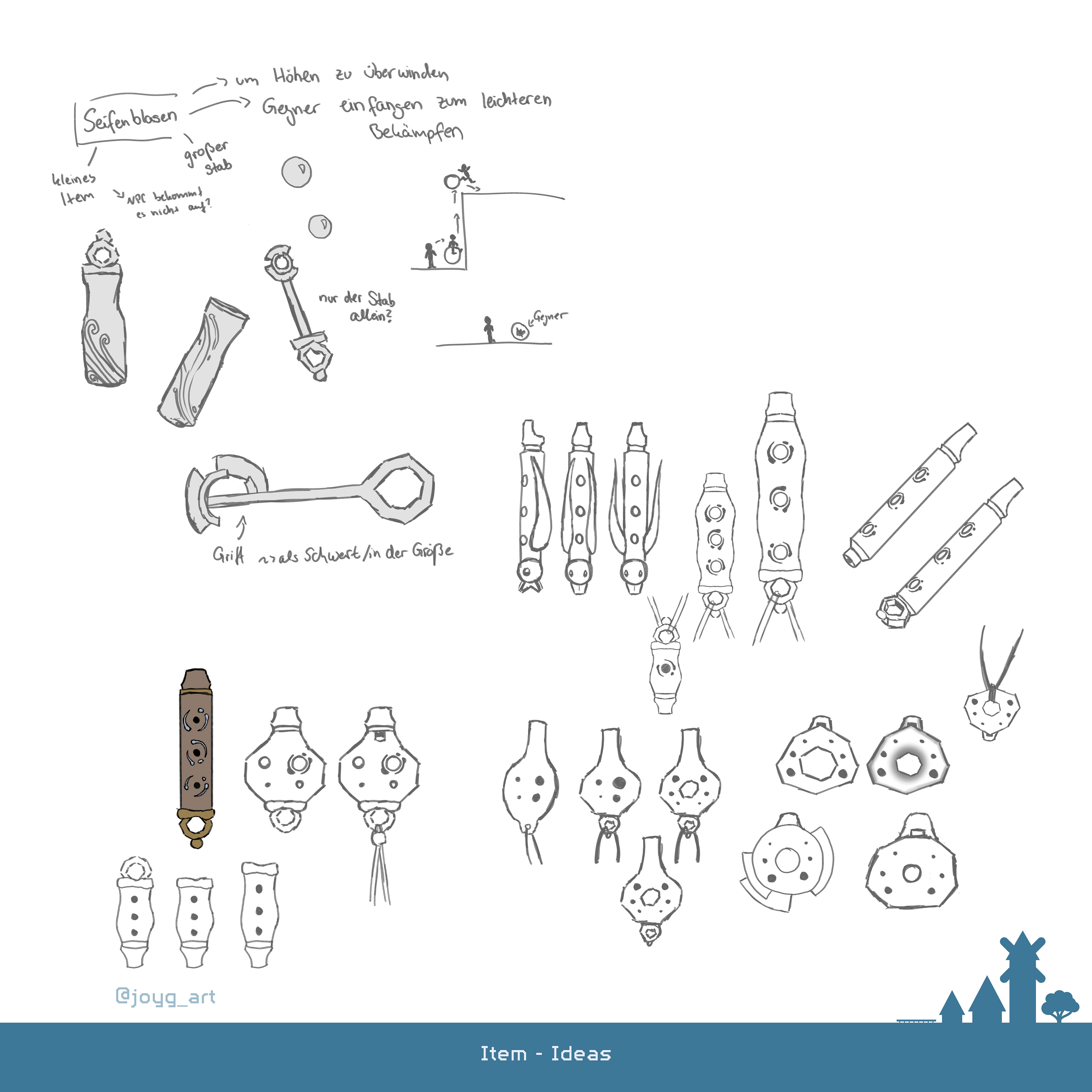 It was a big challange to find an item that seems useless for the one and usefull for the other with the context of the world. At the end I chose a flute which was designed with the dungeon look in mind.