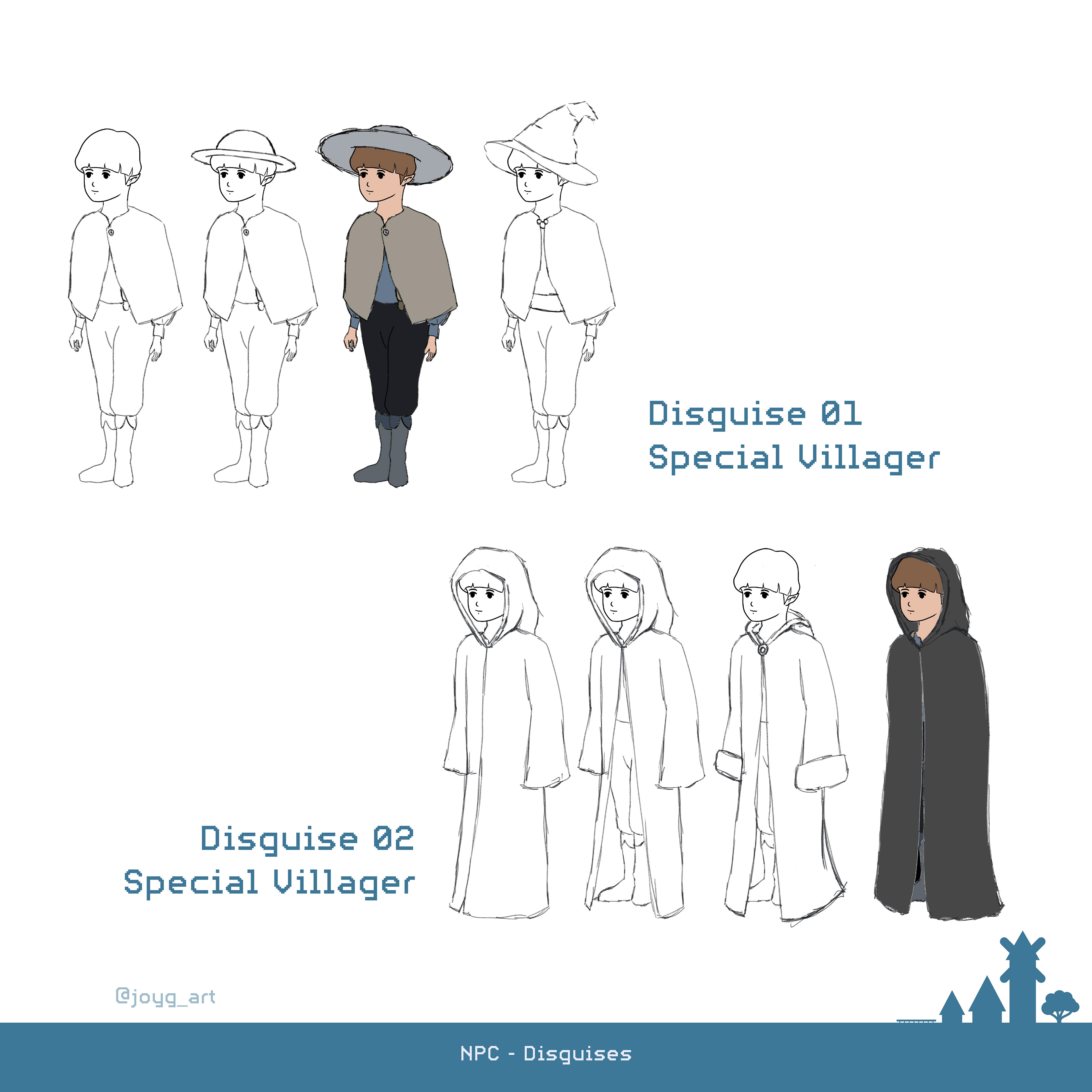 In the course of the story the NPC tries to be someone different and disguises himself as important NPC Roles. First he starts with Roles that are normal but look more interesting.