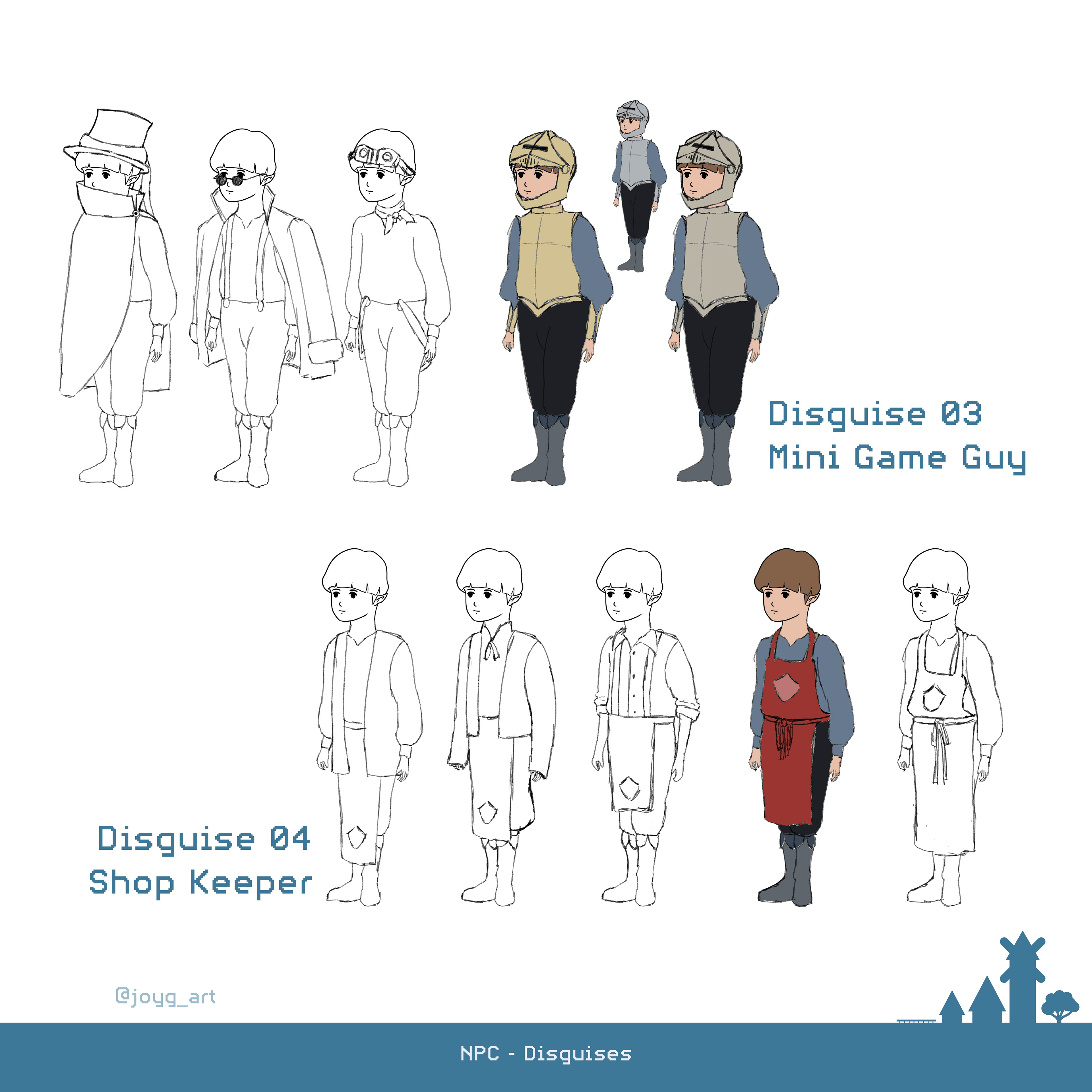 Later he also adapts Roles like a Mini Game Guy or a Shop Keeper.