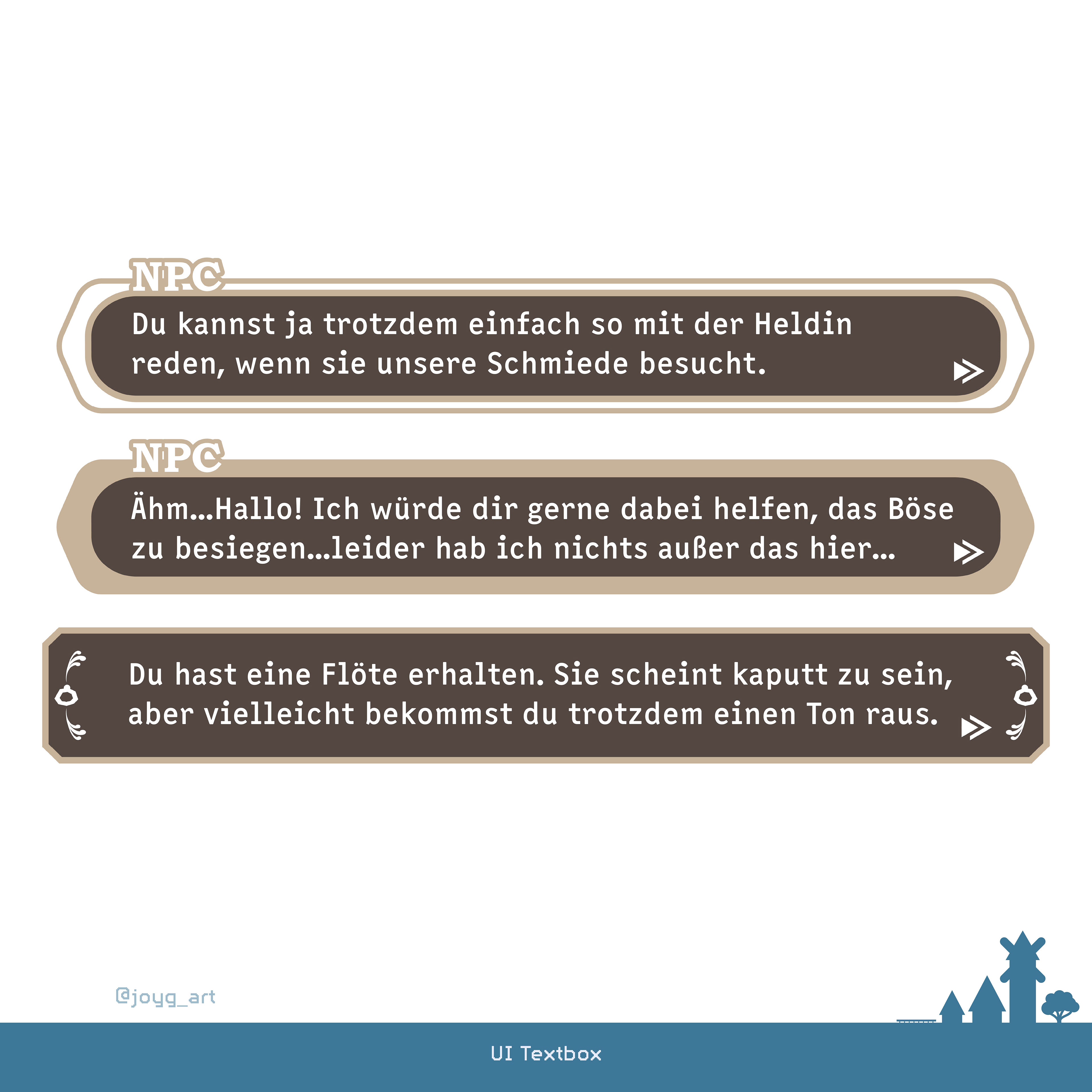 While the one on the top is used by the NPCs when they talk to each other the one in the middle is used when the heroine talks to someone. The one at the buttom appears when the heroine founds an item.