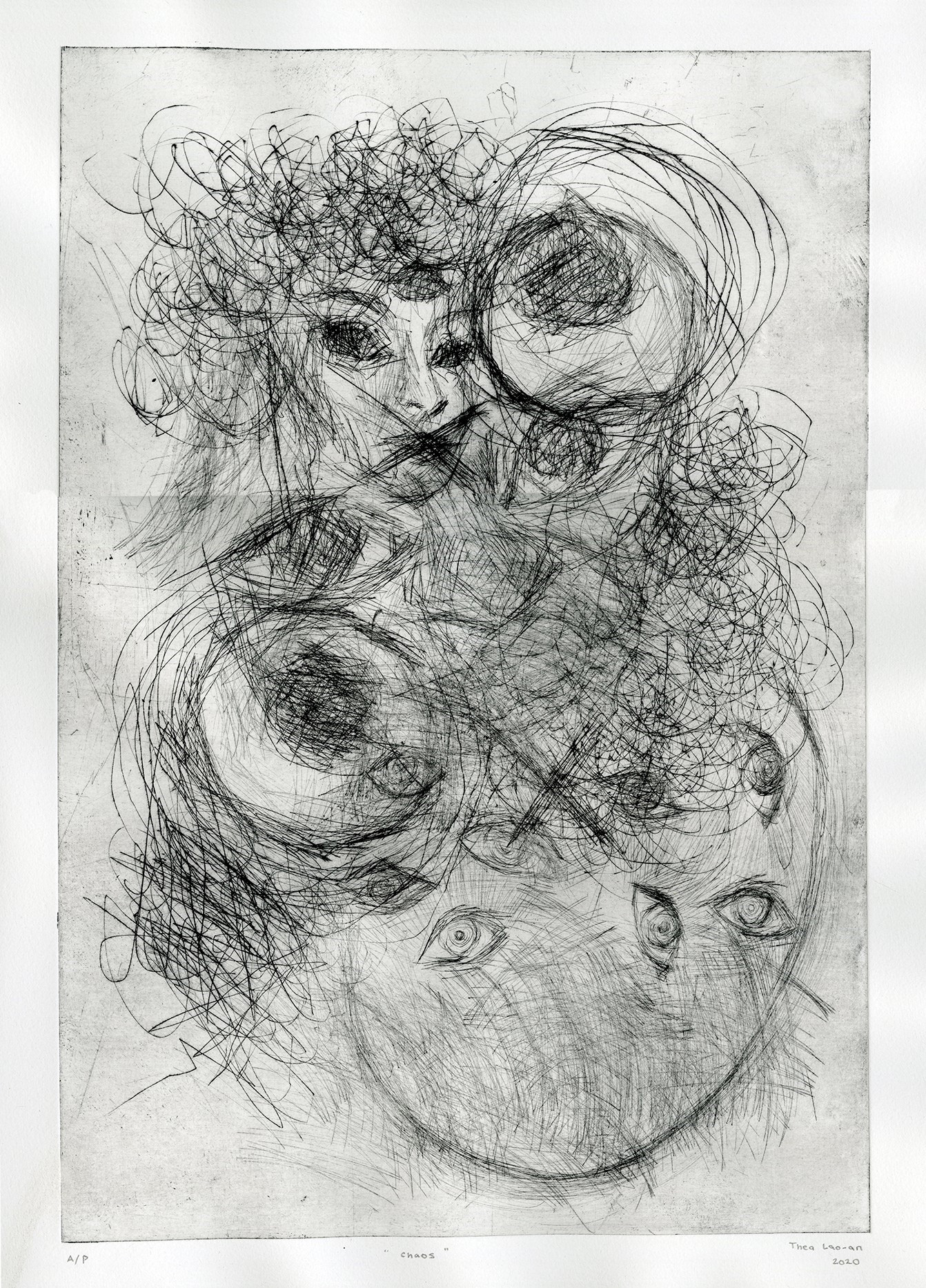 "chaos", drypoint/etching, 2020