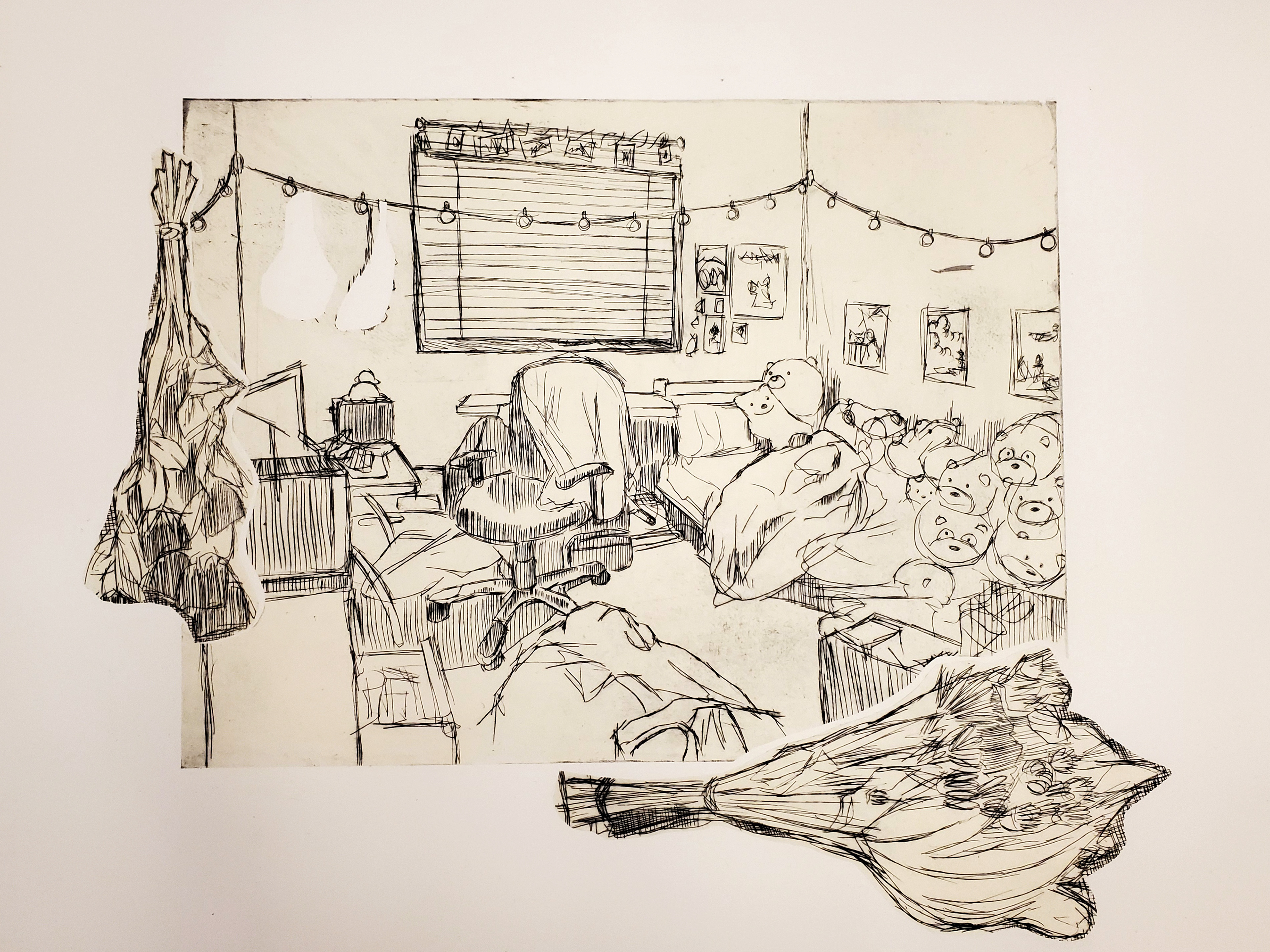 "untitled", drypoint.relief and collage, 2022