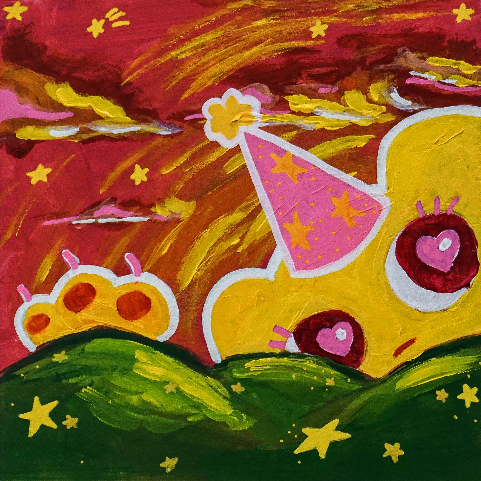 "sunrise bear", acrylic on panel, 12" x 12", 2023