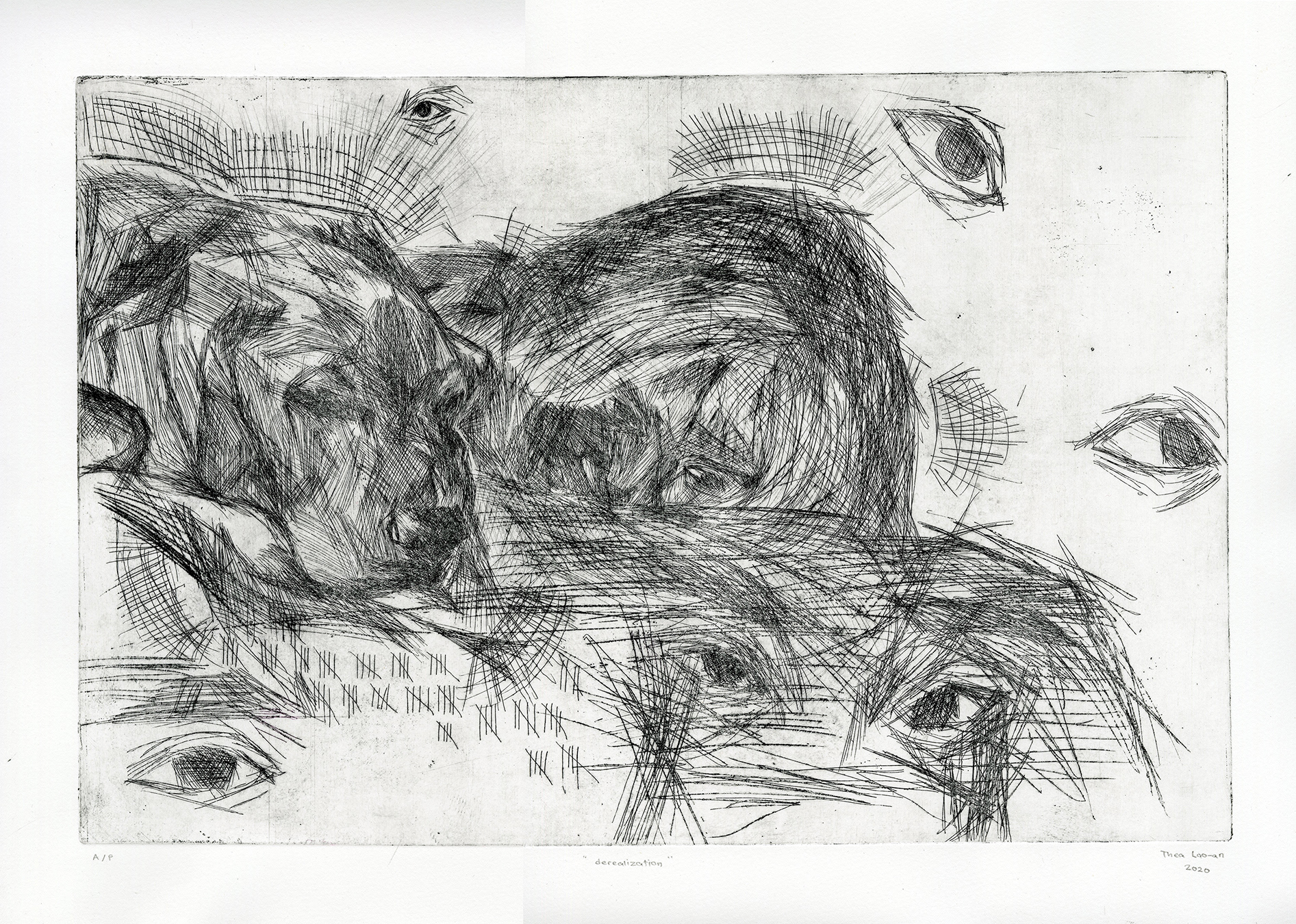 "derealization", hardground/etching, 2020