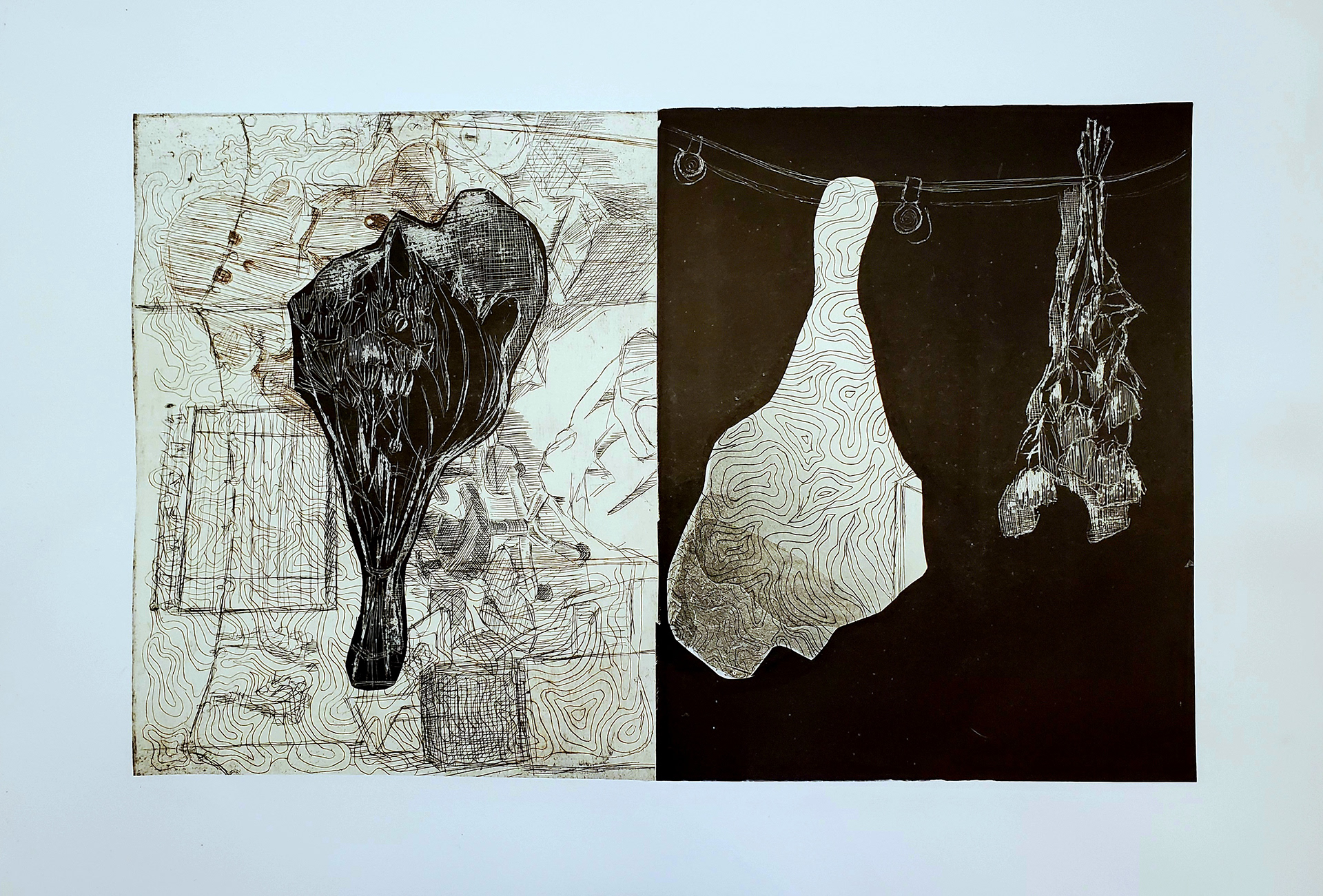 "untitled", drypoint/relief and collage, 2022