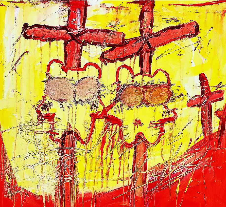 "sacrifice", acrylic on panel, 12" x 12", 2022