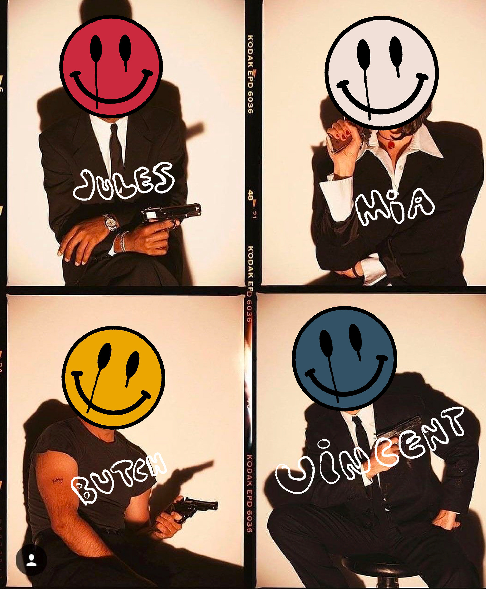 Jules, Mia, Butch, Vincent Smiles