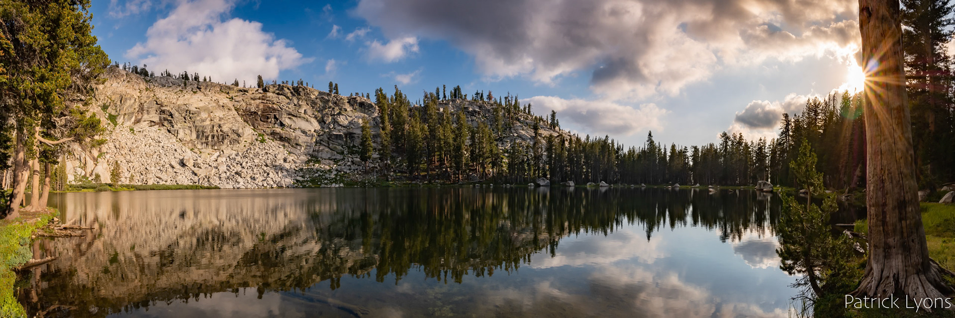 Panorama at sunset at Twin Lake in Sequoia National Park