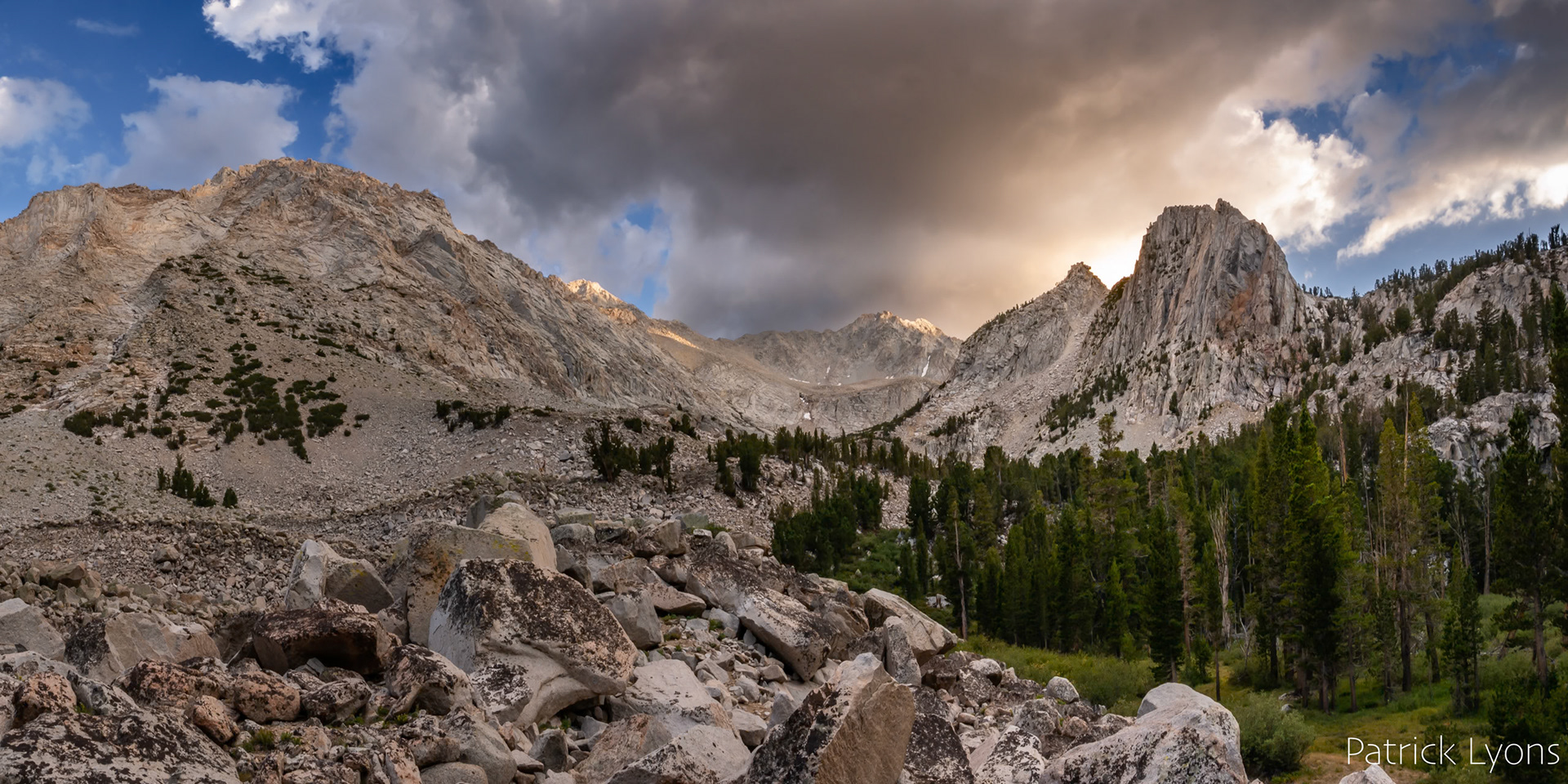 Panorama of mountains above Horton Lake in Inyo National Forest