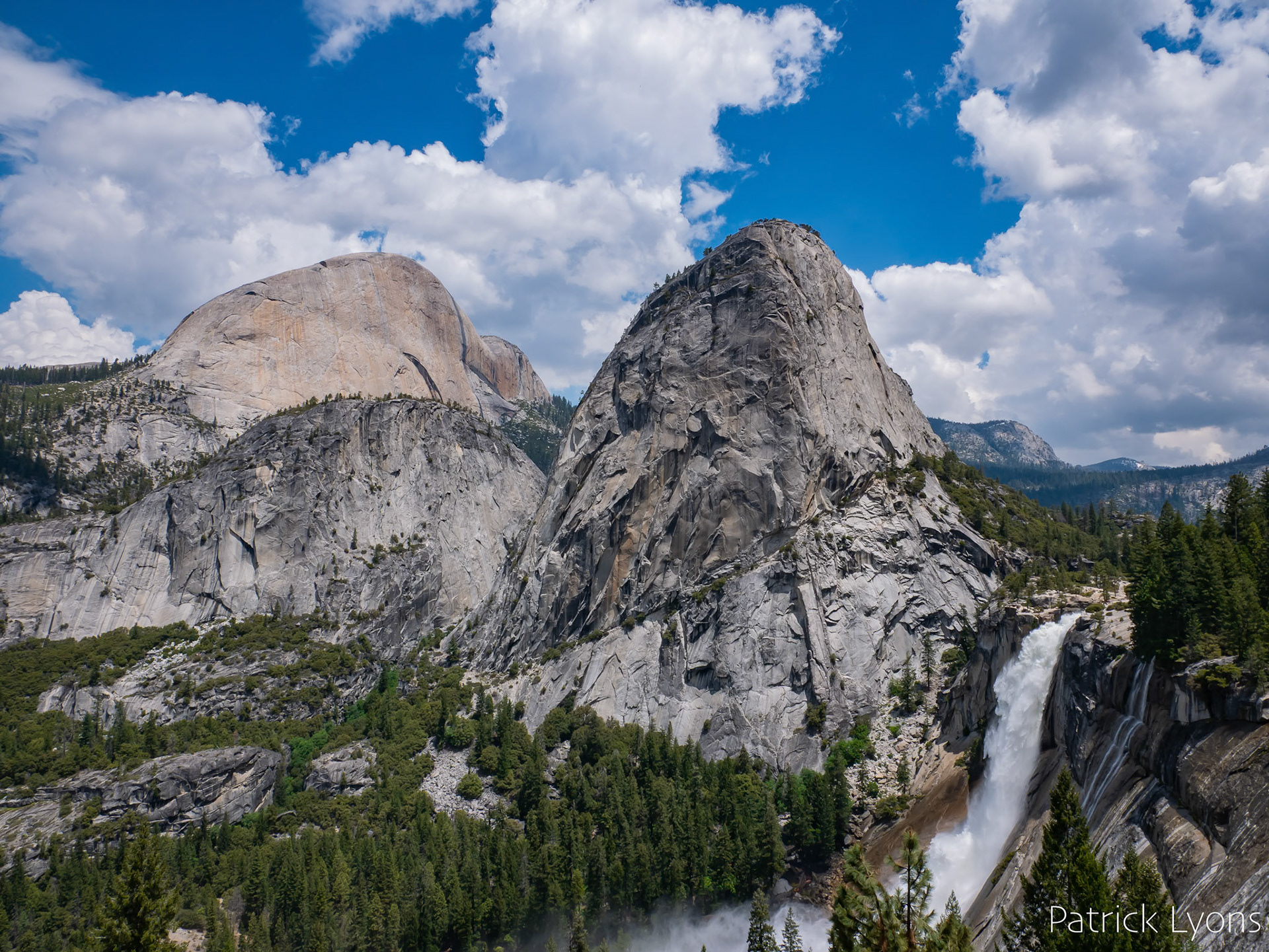 Half Dome, Liberty Cap, and Nevada Falls in Yosemite National Park