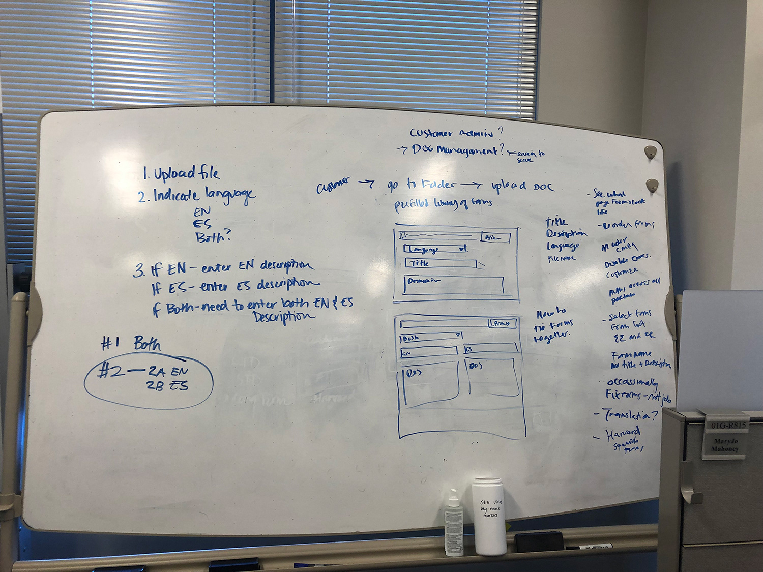 A snapshot of a team sketch we created, when an admin uploads a document and adds the information.