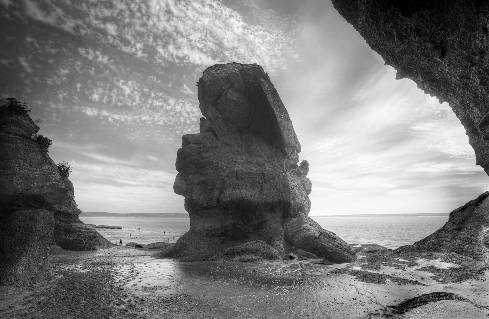 Taken at Fundy National Park, this silent sentinel is only revealed at low tide when the water level has dropped more than 40ft. Look closely in the lower-left and you'll see people out exploring the newly uncovered beach.