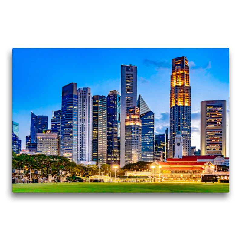 Premium Textil-Leinwand - Singapur - Asiatische Lifestyle Metropole Padang und Central Business District