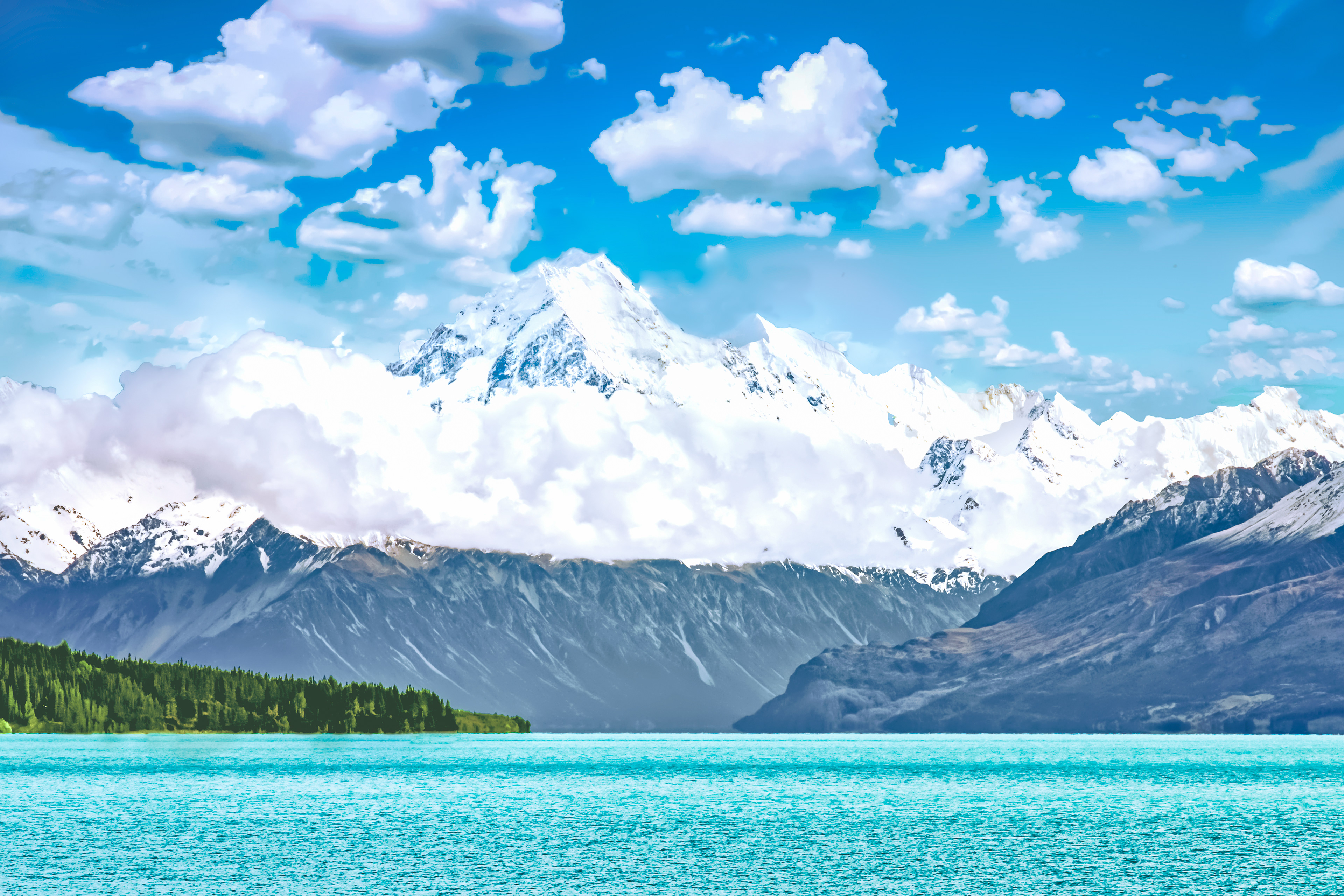 Lake Pukaki with the Mount Cook in the Canterbury region    