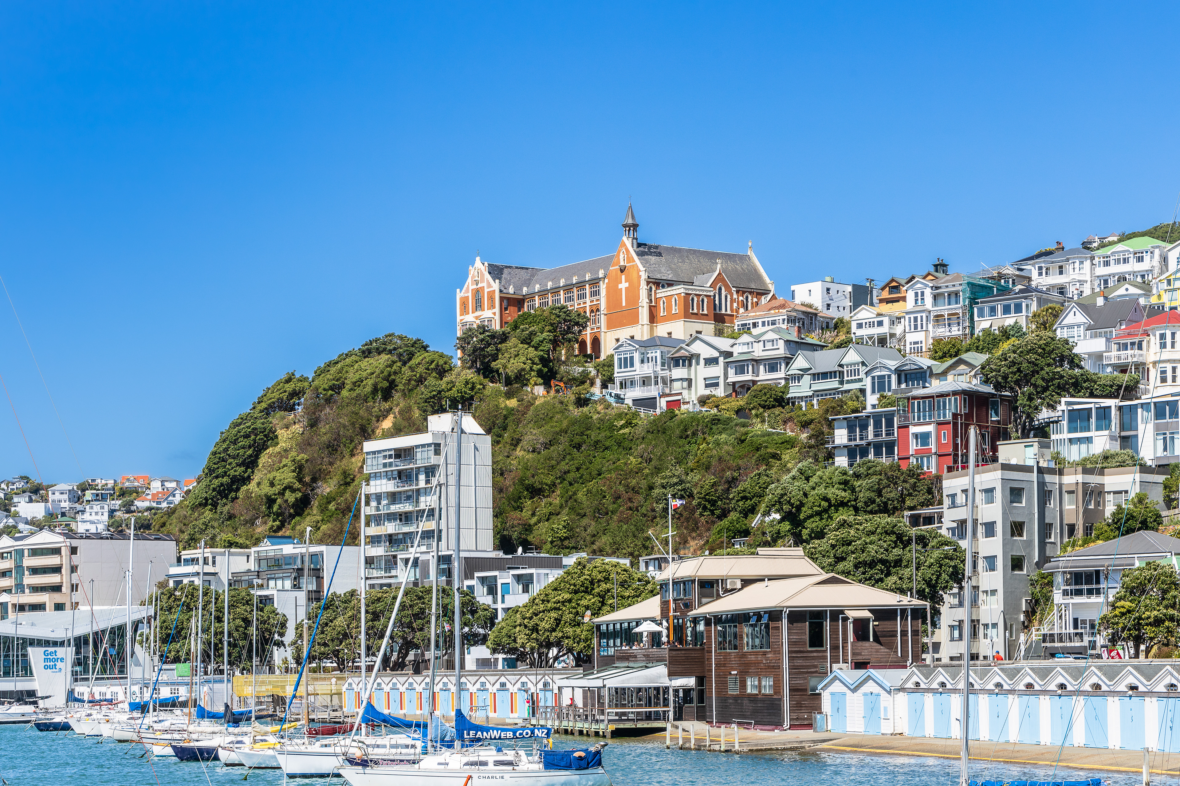 Wellington with view from the harbour to Mount Victoria    