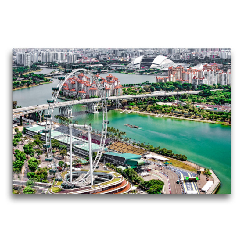 Premium Textil-Leinwand - Singapur - Asiatische Lifestyle Metropole Singapur River mit dem Singapur Flyer