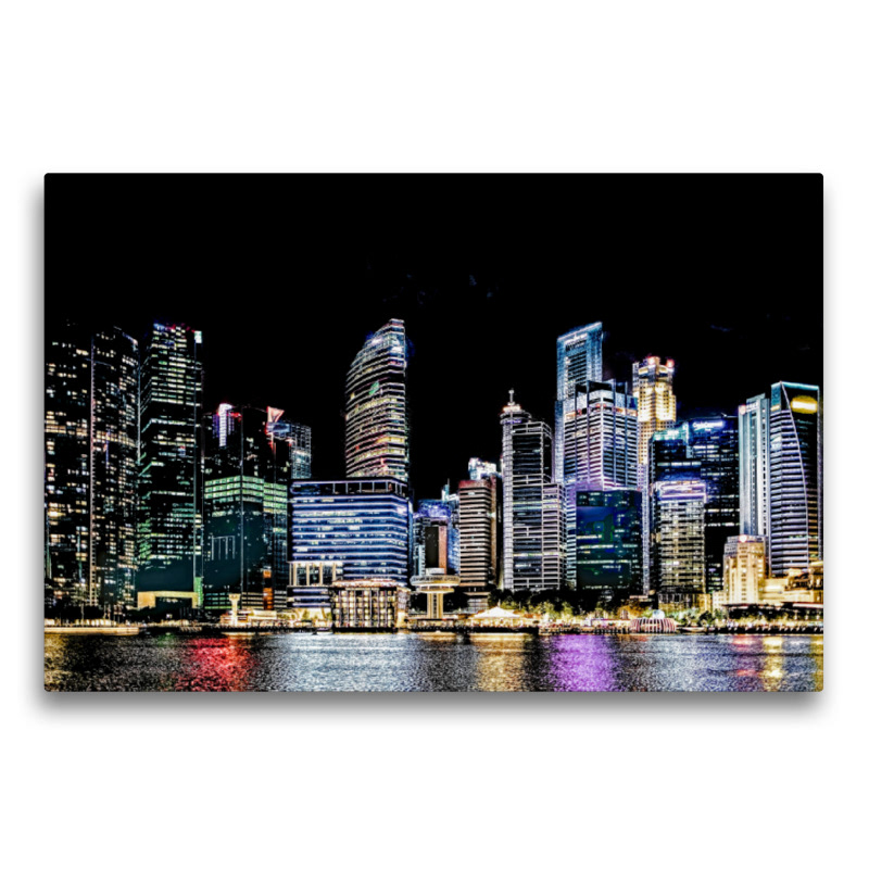 Premium Textil-Leinwand - Singapur River mit dem Central Business District