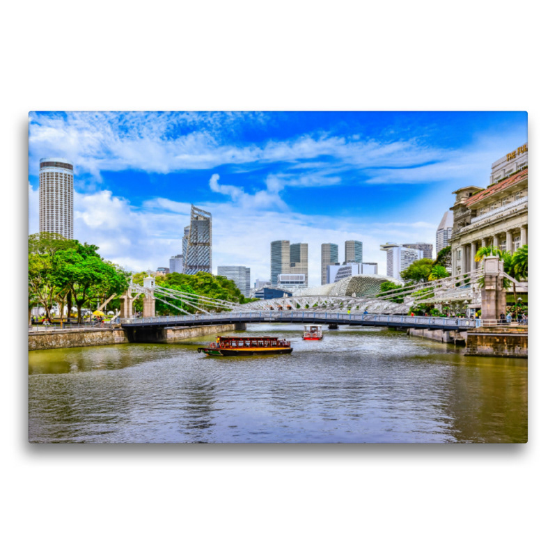 Premium Textil-Leinwand - Singapur - Asiatische Lifestyle Metropole Singapur River mit der Anderson Bridge