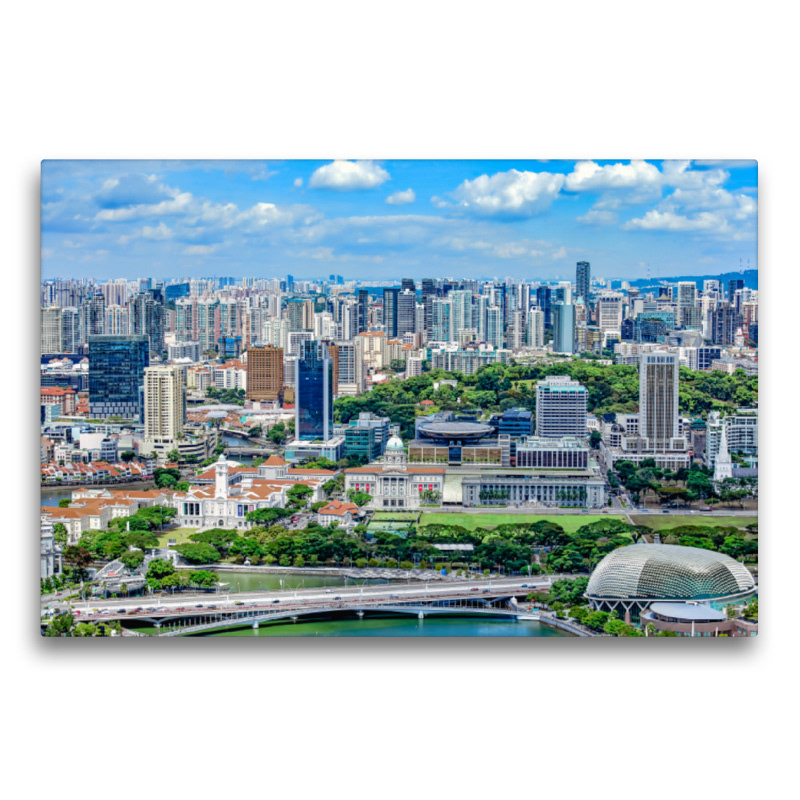 Premium Textil-Leinwand - Singapur - Asiatische Lifestyle Metropole National Gallerie und Theatres on the Bay