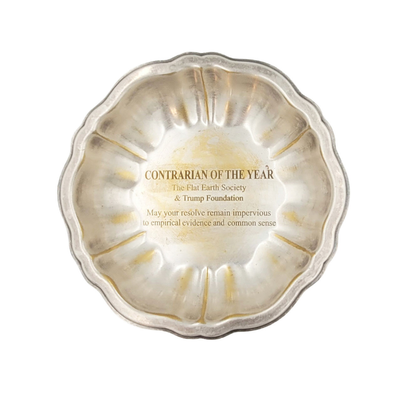 In Spite of, 5 3/4" x 5 3/4, engraved silver plated dish, 2023