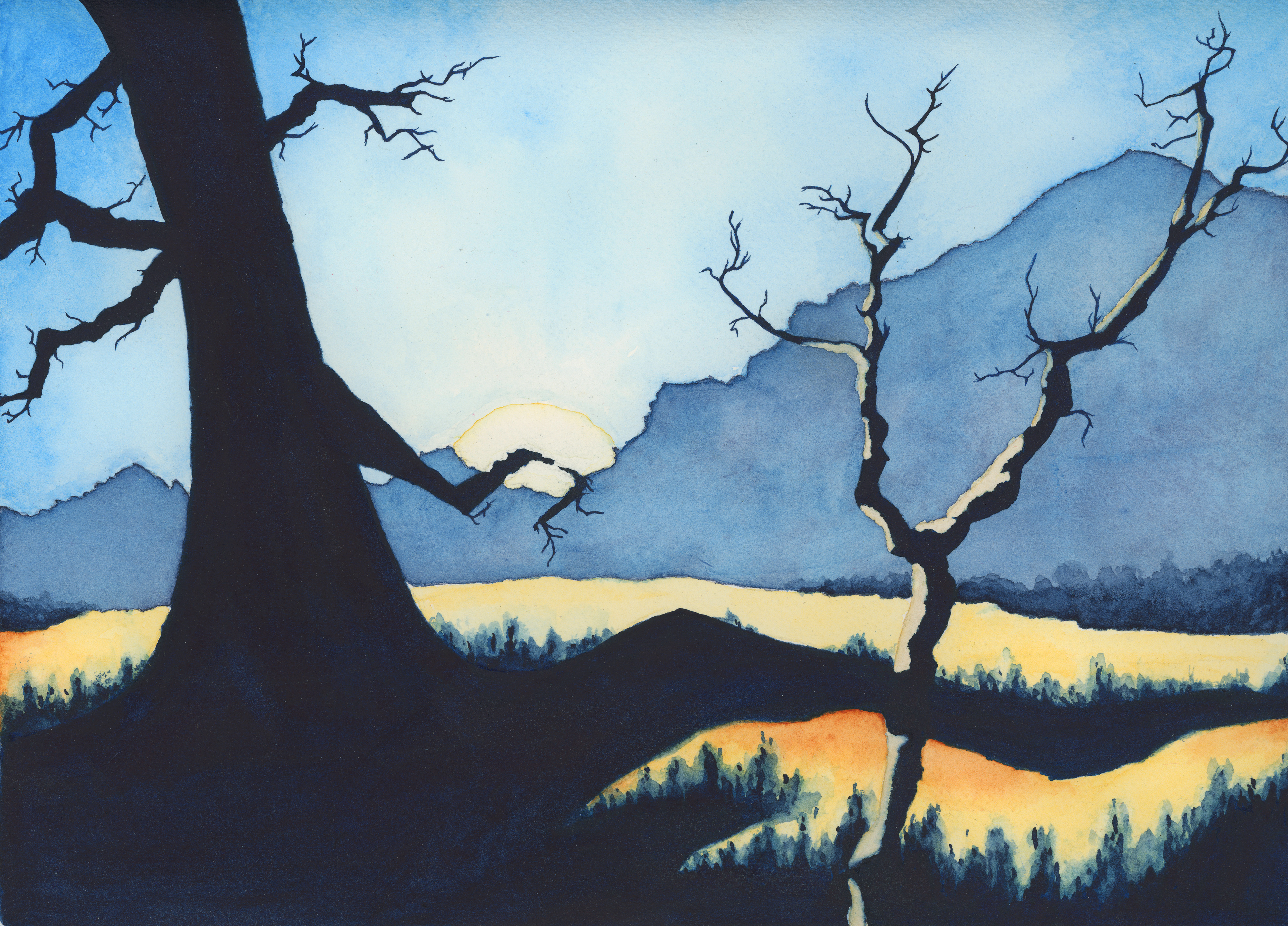 "November Sunset." Watercolor on Arches watercolor paper. 8.5 x 11.5. 