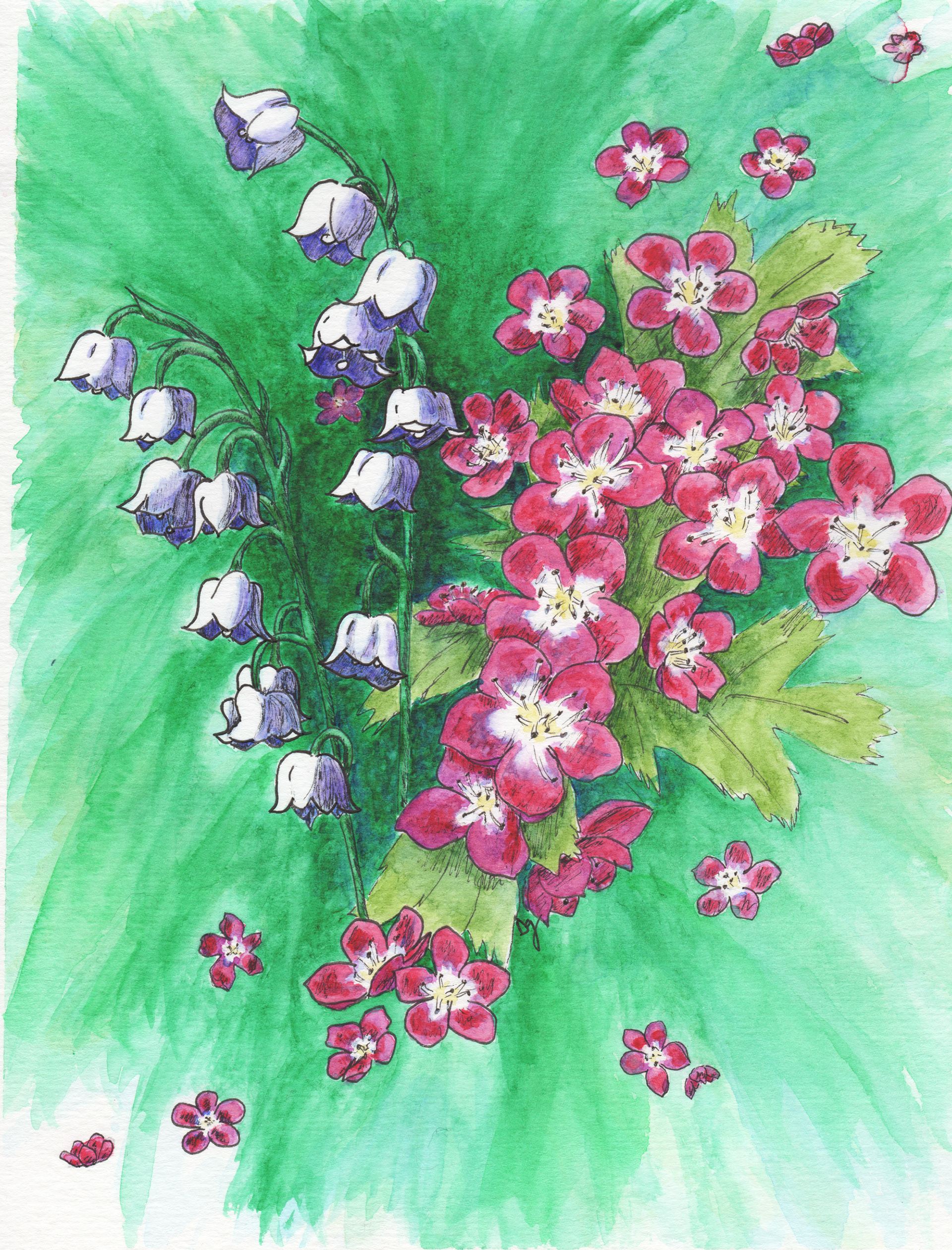 "May: Emerald, Lily of the Valley & Hawthorn."